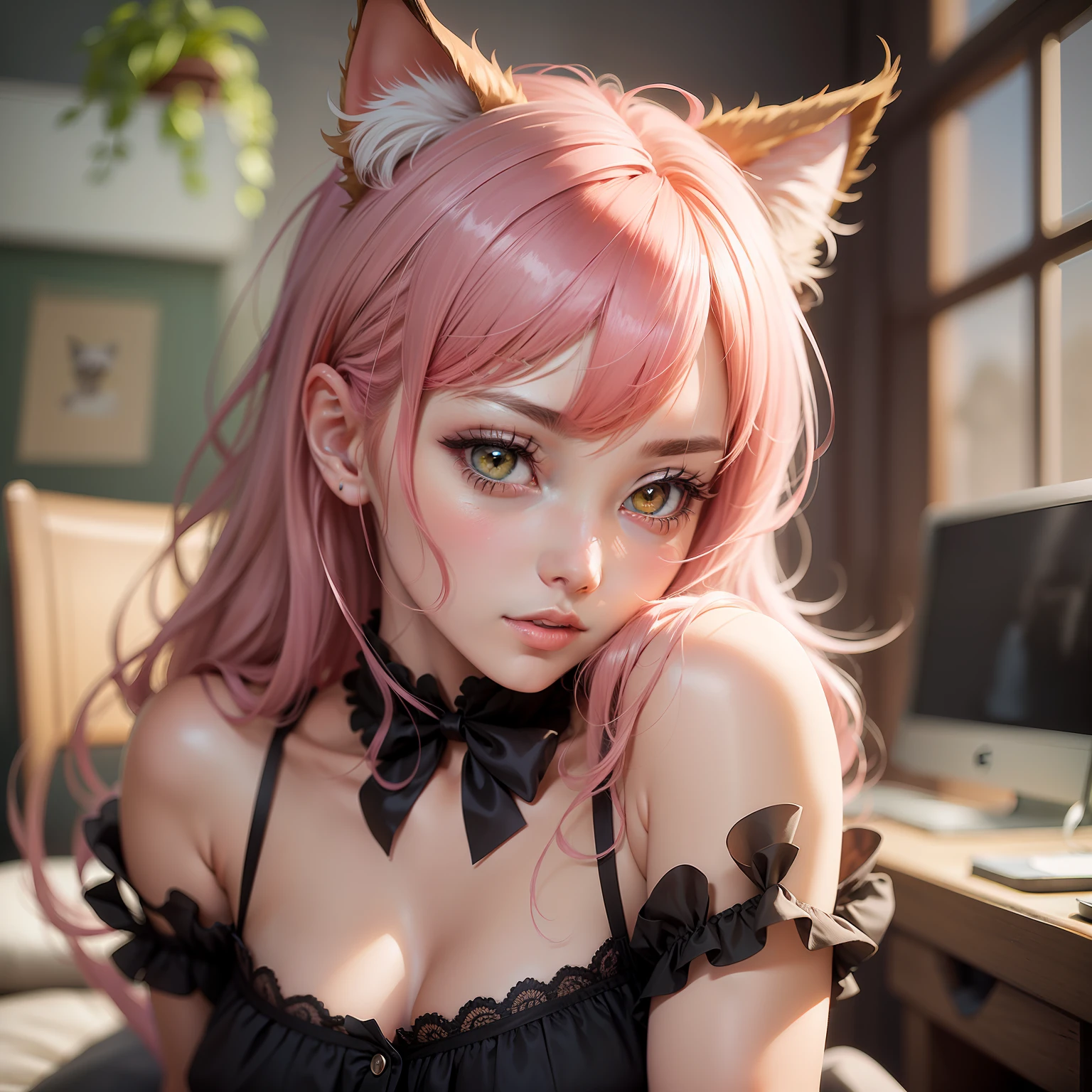 There is a woman with pink hair and cat ears, very beautiful cute catgirl, attractive cat girl, real life anime girl, Hyper realistic anime, beautiful anime catgirl, anime catgirl, beautiful young catgirl, Very Beautiful Anime Cat Girl, a hyperrealistic schoolgirl, Seductive Anime Girl, cute anime catgirl, Anime girl with cat ears