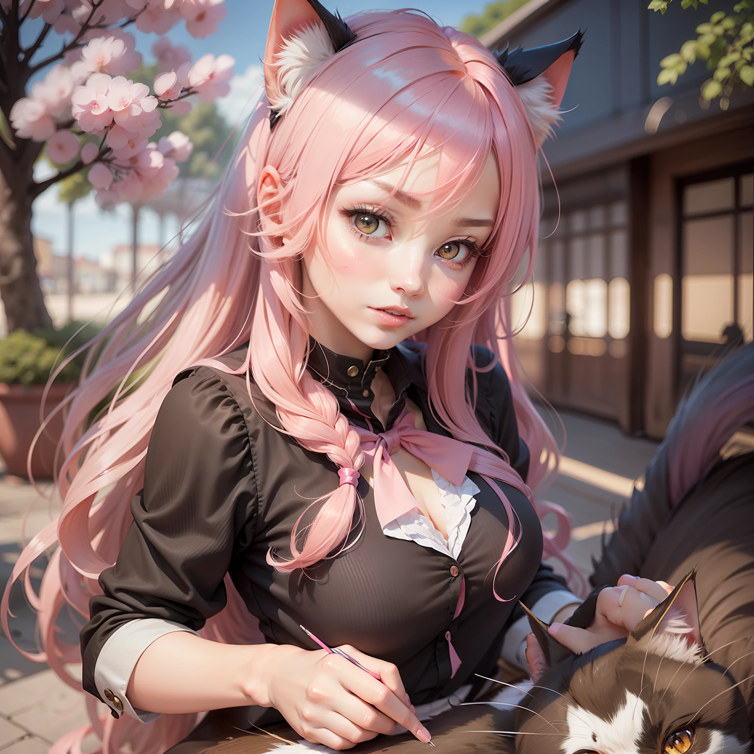 There is a woman with pink hair and cat ears, very beautiful cute catgirl, attractive cat girl, real life anime girl, Hyper realistic anime, beautiful anime catgirl, anime catgirl, beautiful young catgirl, Very Beautiful Anime Cat Girl, a hyperrealistic schoolgirl, Seductive Anime Girl, cute anime catgirl, Anime girl with cat ears
