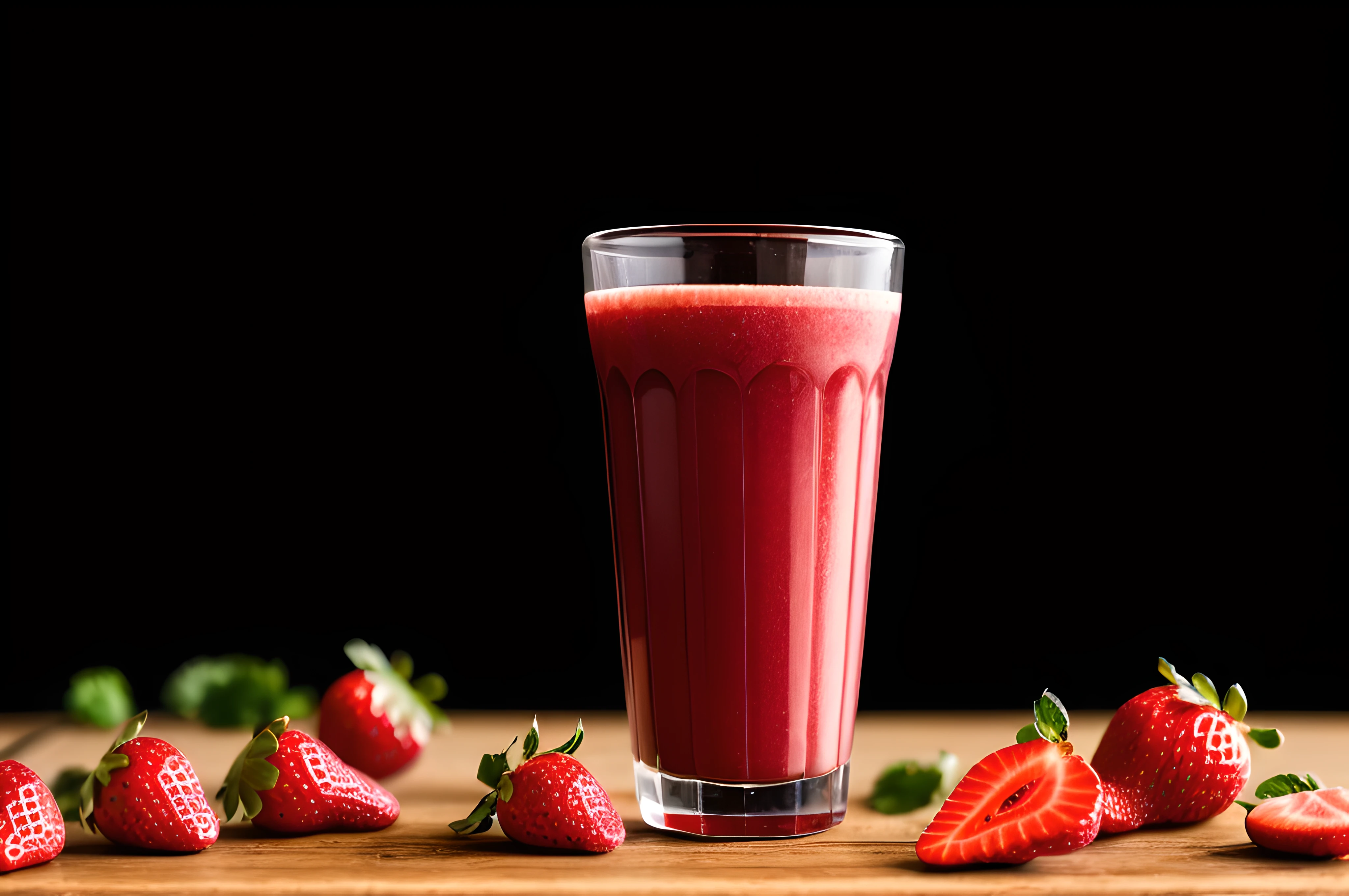 strawberry juice, front view, cinematic image, isolated black background