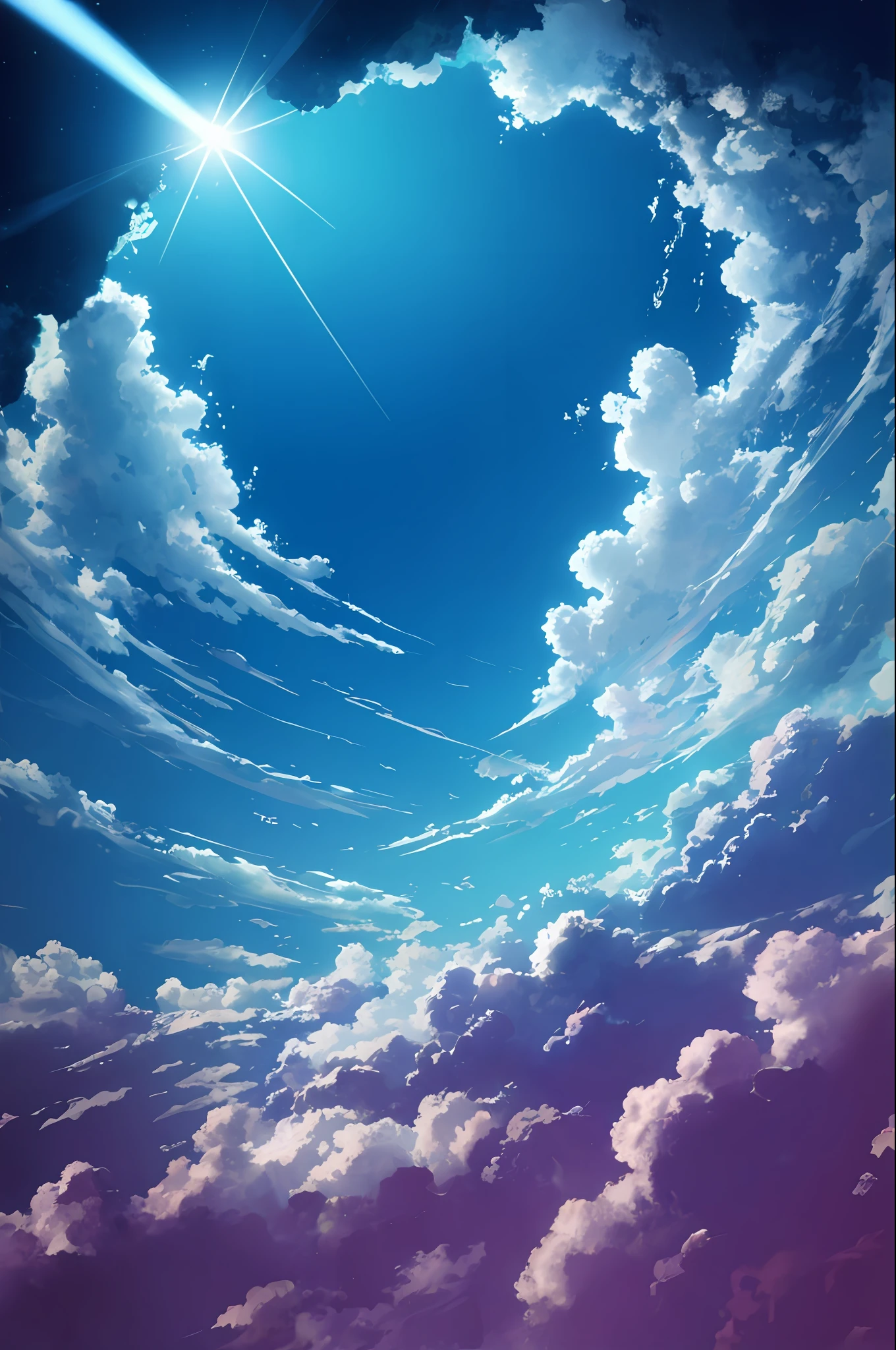 Sky with neon lights reflecting on clouds, bottom view