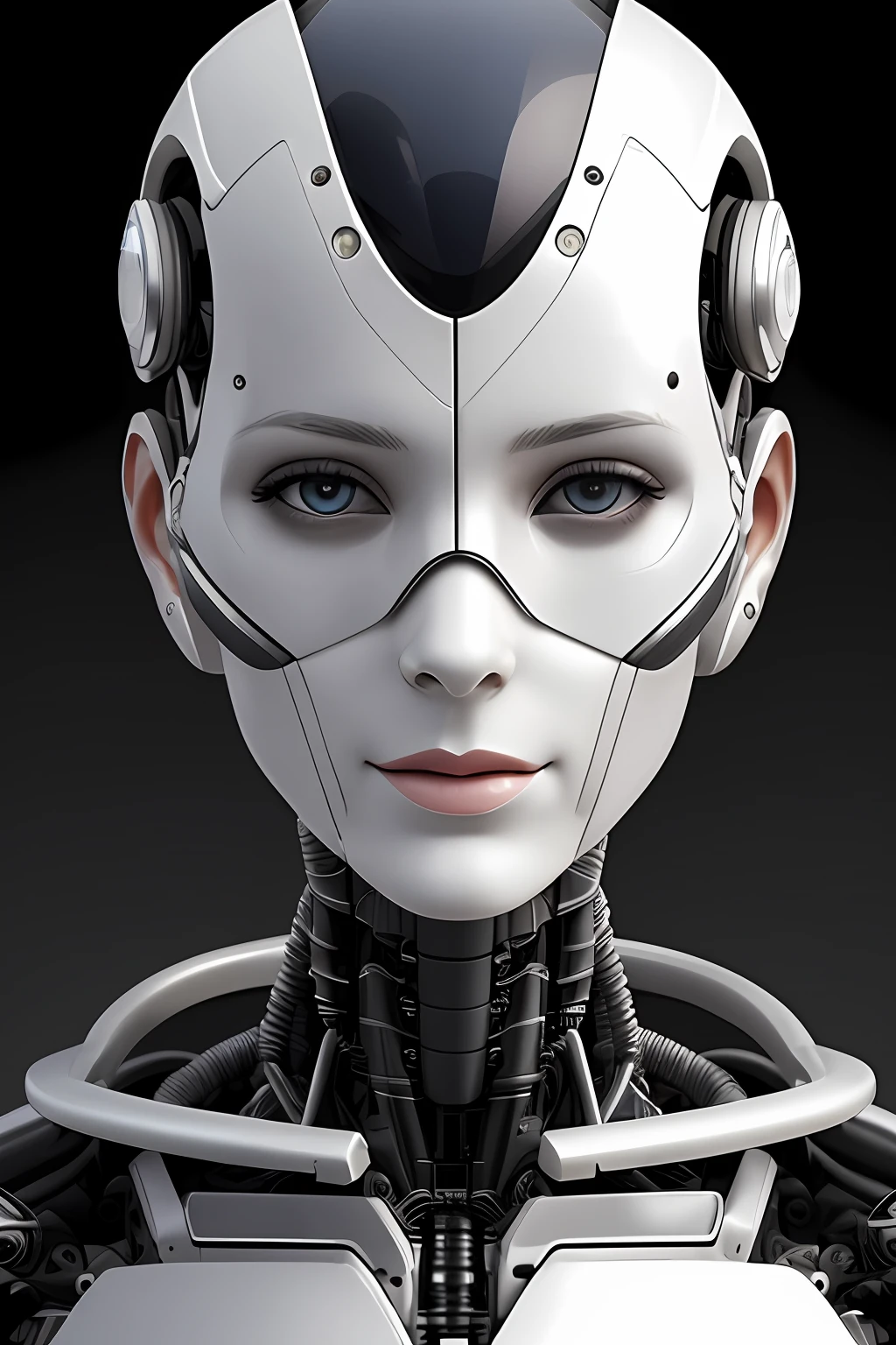 Cyborg face |Mechanical forehead,Mechanical cheeks,Female positive |Flesh-colored skin |Electronic systems: overhead humanoid robots |The details of the brain are right in front of you |Detailed connecting lines for the face |Biopunk |scybernetic |cyber punk perssonage |Canon M50|100mm|sharp fokus |ultra-realistic realism |The is very detailed|intricately details |Front view |head straight-looking at viewer |1 head per body,face to the viewer,Complex mechanical masks