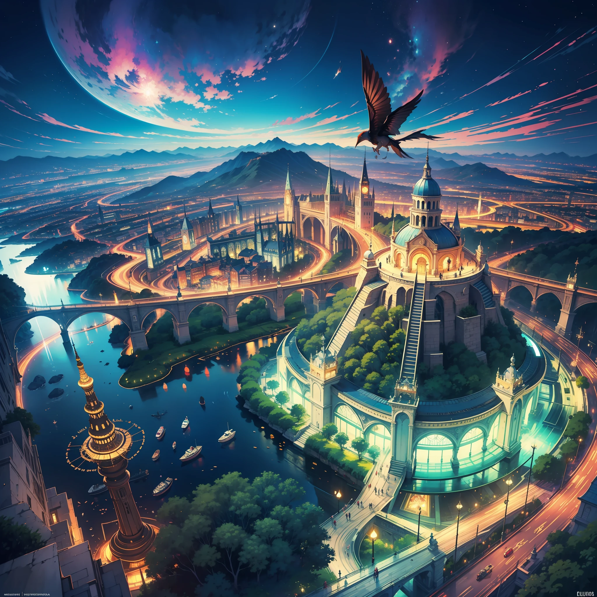 A setting with medieval eras of magic, Cheio de magia, The magic in this place is the basis of everything and everyone, aqueles que podem usar magia, are well respected, Bruxas e bruxos com sua magia de voar. What is this world of magic like? e se existe, como seria? algo maravilhoso de ver? or something no one can explain?. Show me this multi-vision scenario. show large image angles