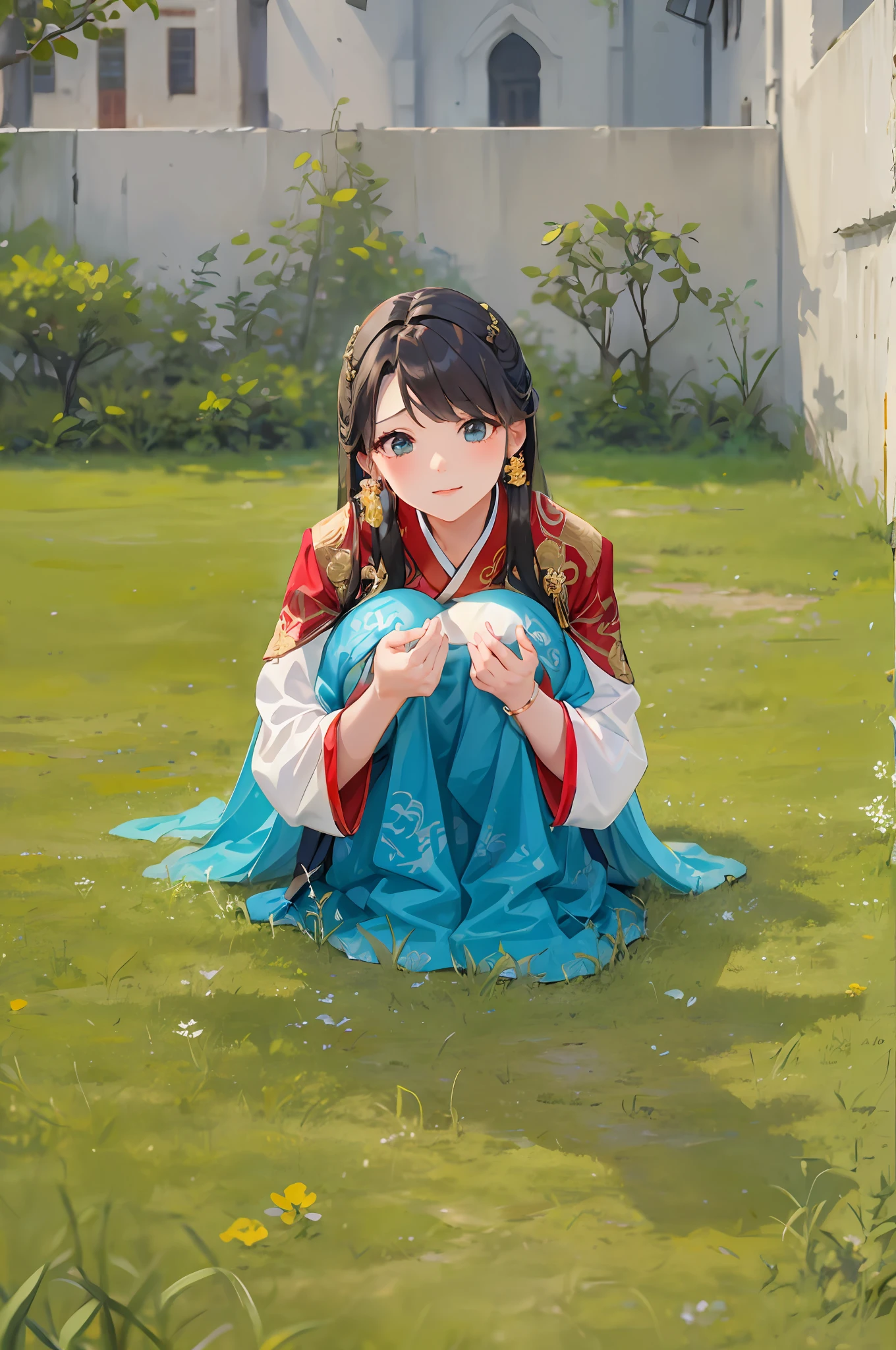 Alafeld Asian girl squatting on grass, Palace , A girl in Hanfu, Young Asian girl, Chinese girl, ancient libu young girl, Cute young girl, Wearing ancient Chinese clothes, China Princess, with acient chinese clothes,, little girl with magical powers, Portrait shooting, Squat on green grass