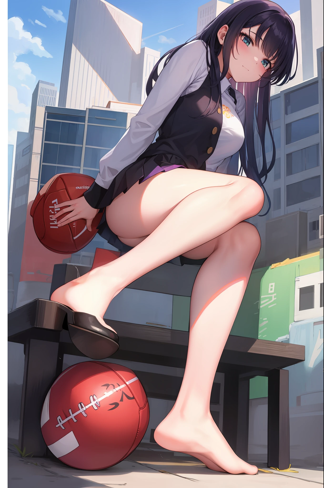 Foot ball,(8k,RAW photos,best qualtiy,tmasterpiece:1.2),(realisticlying,realisticlying:1.37),Nekokoyoshi,long whitr hair,whitet-shirt