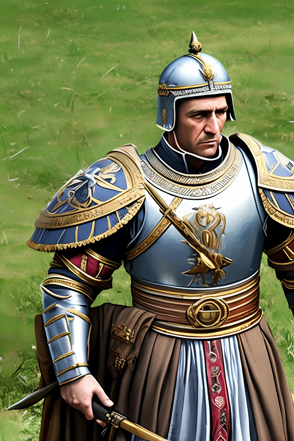 Julius Caesar, imperador romano, acompanhado de seus soldados no campo de batalha. --auto --s2