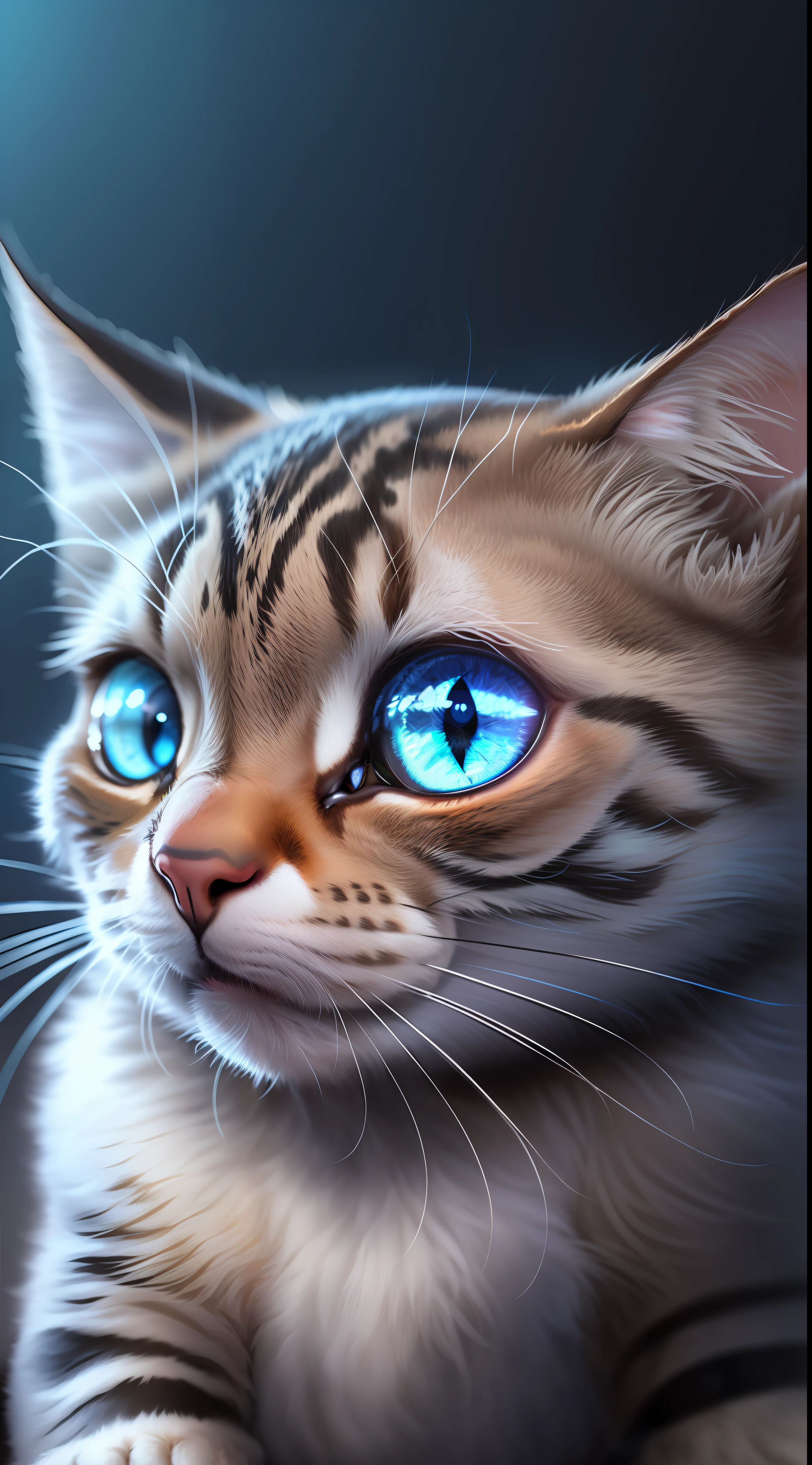 Baby cat,baby cat in dark night and cat eye is glowing blue light, high quality,high resolution,dark background