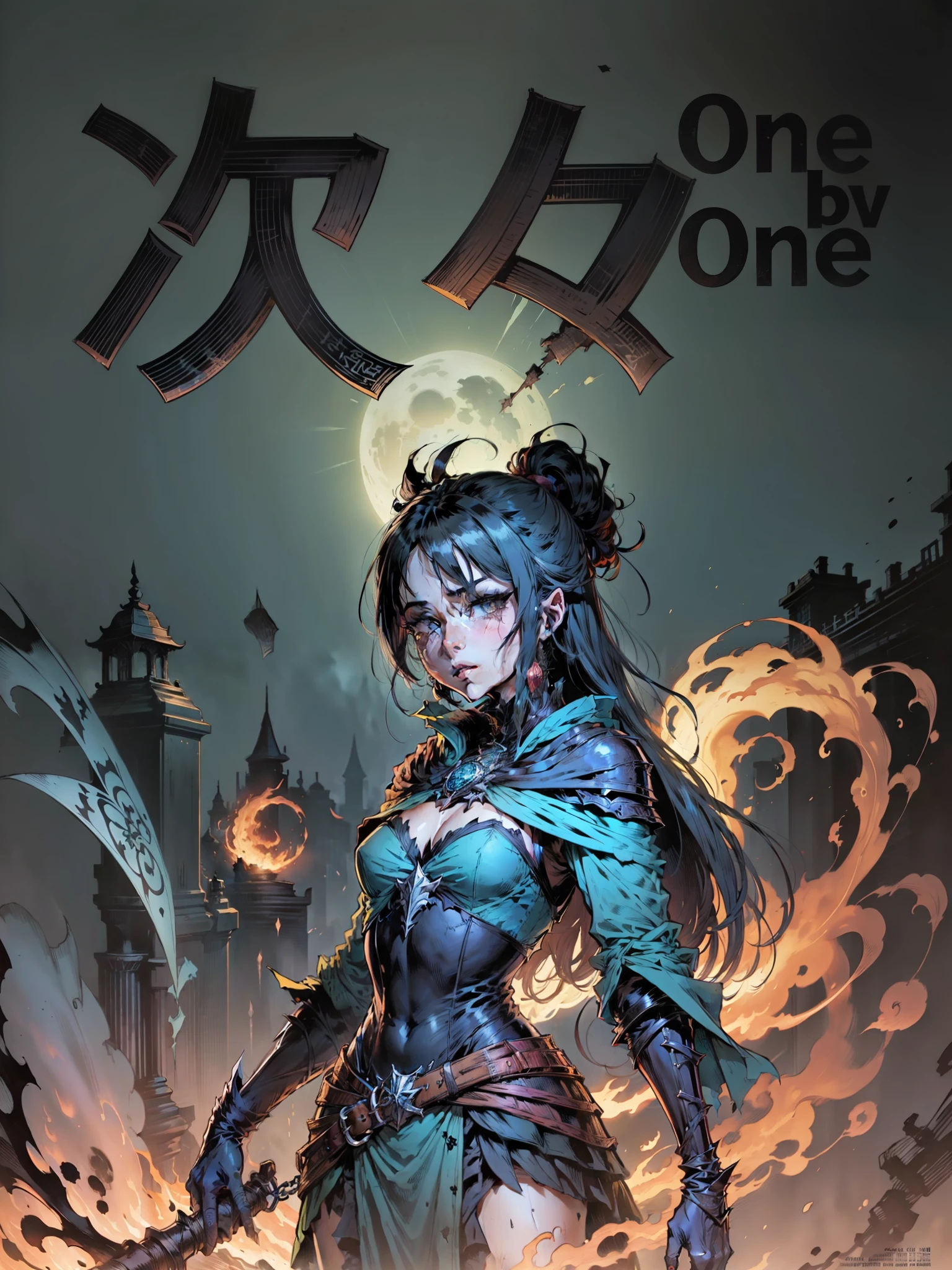 Texto estilizado em recursos infernais, estilo capa de manga, cores sombrias, personagens dark