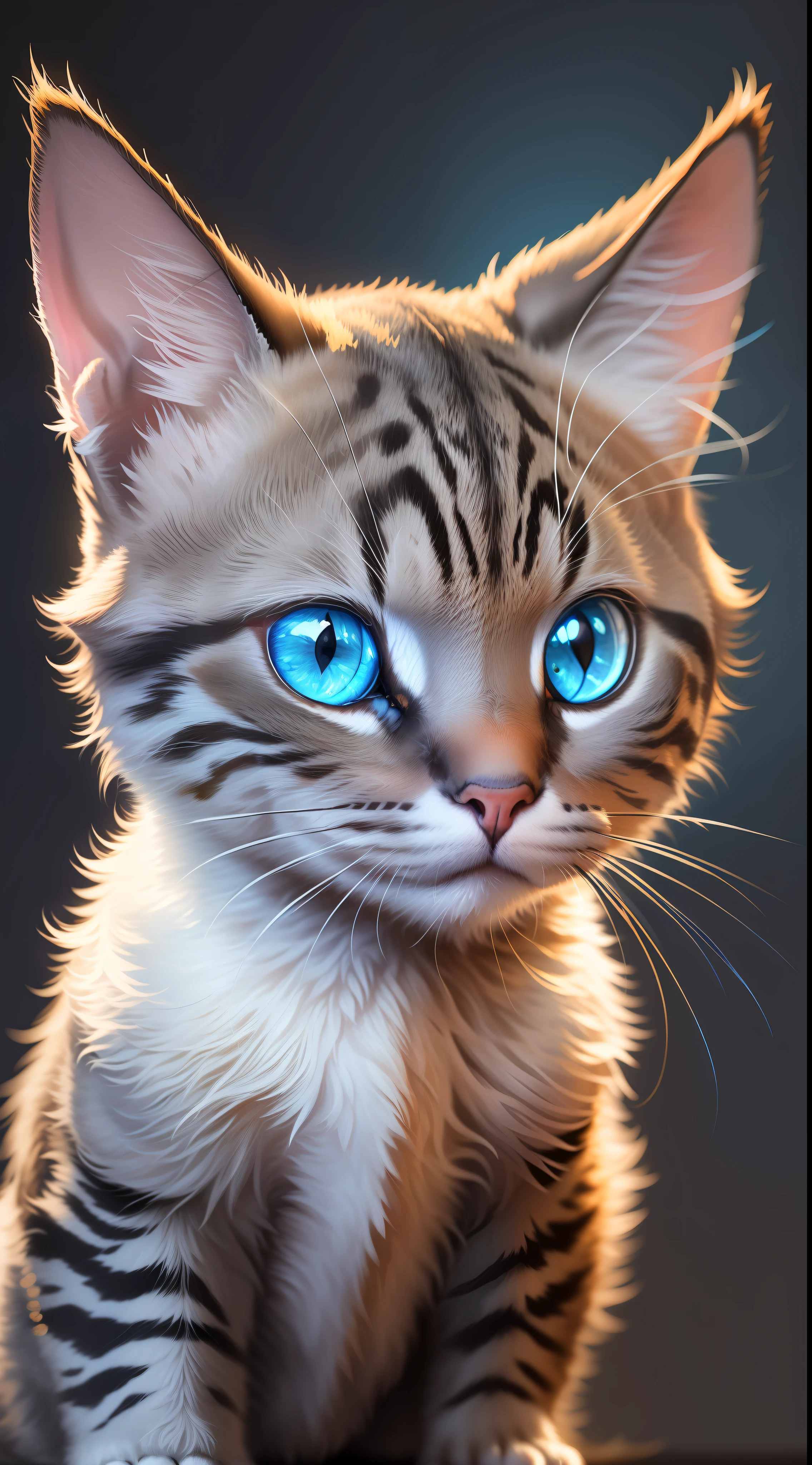 Baby cat,baby cat in dark night and cat eye is glowing blue light, high quality,high resolution,dark background