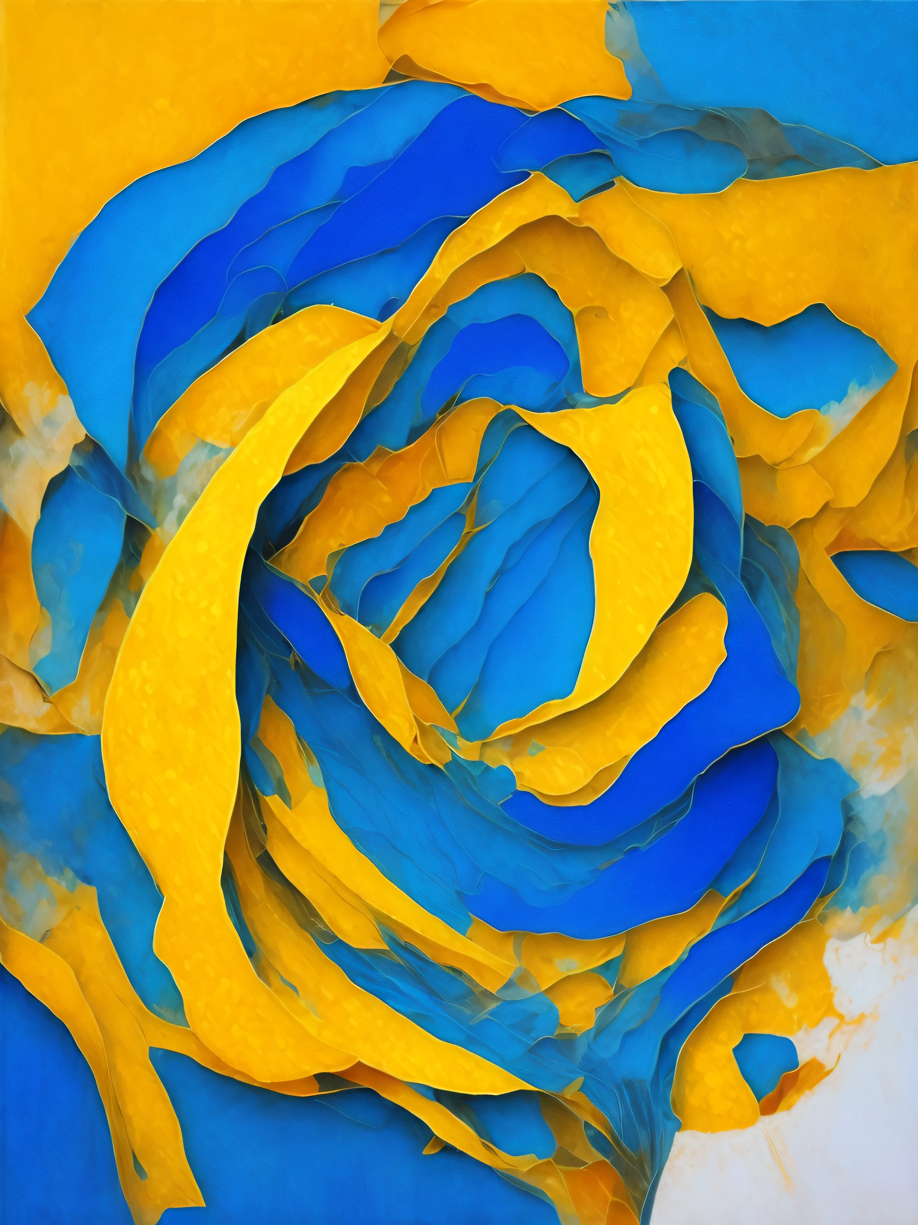 Pintura abstrata em azul e amarelo, cores suaves