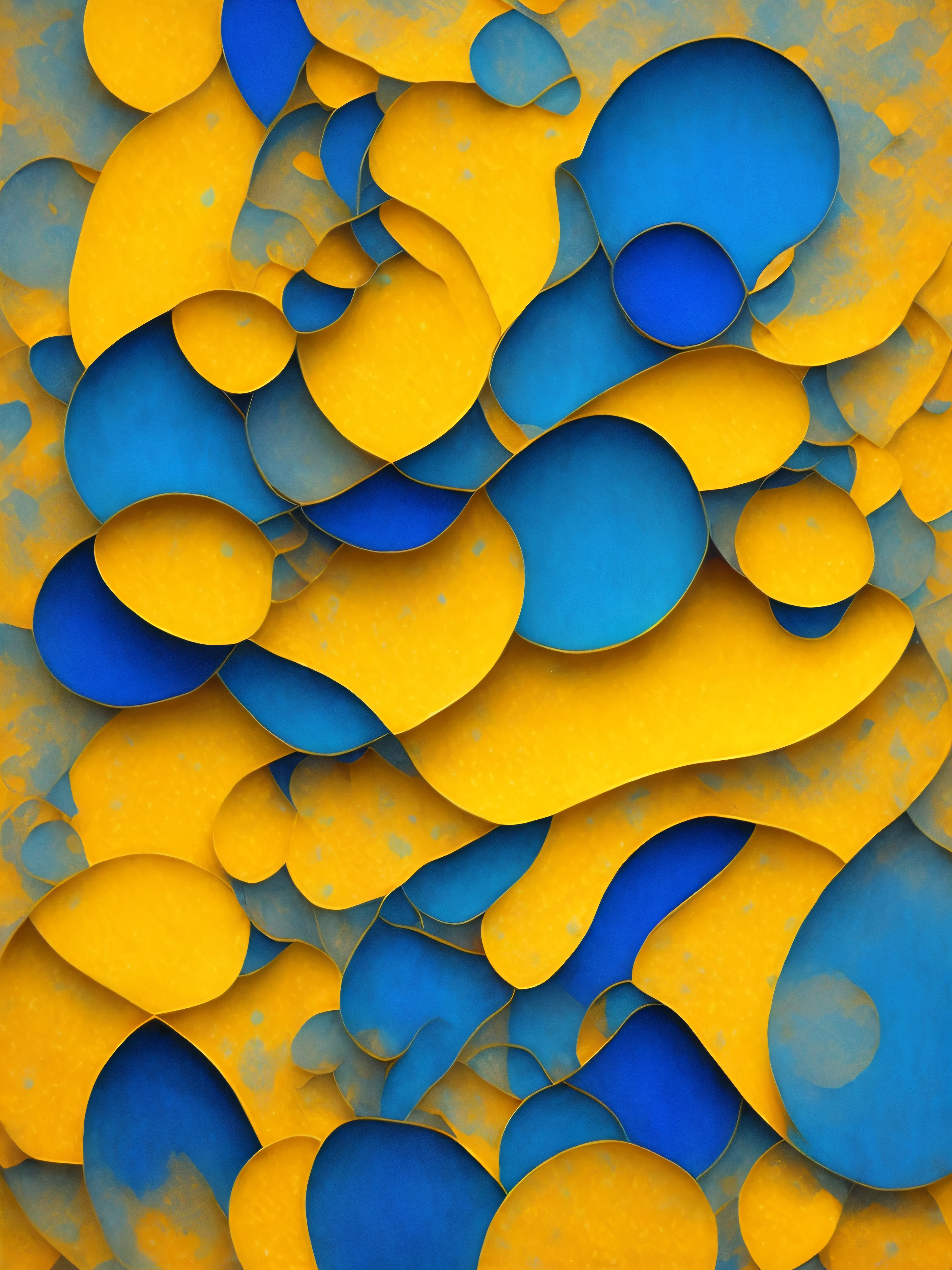 Pintura abstrata em azul e amarelo, cores suaves