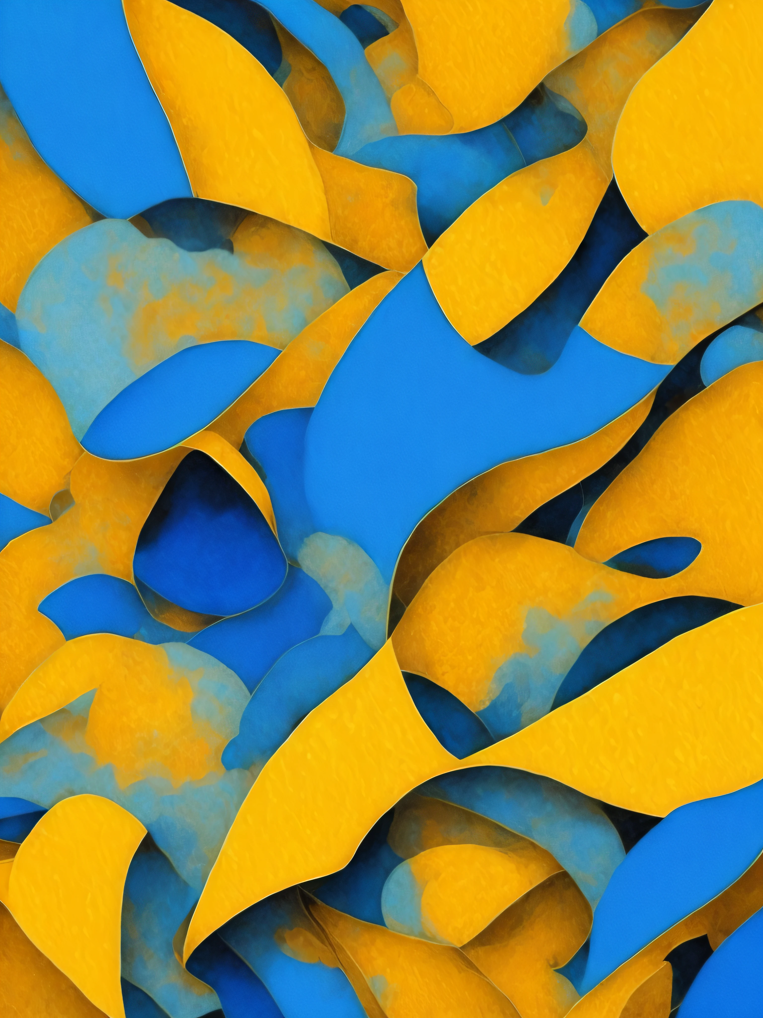 Pintura abstrata em azul e amarelo, cores suaves