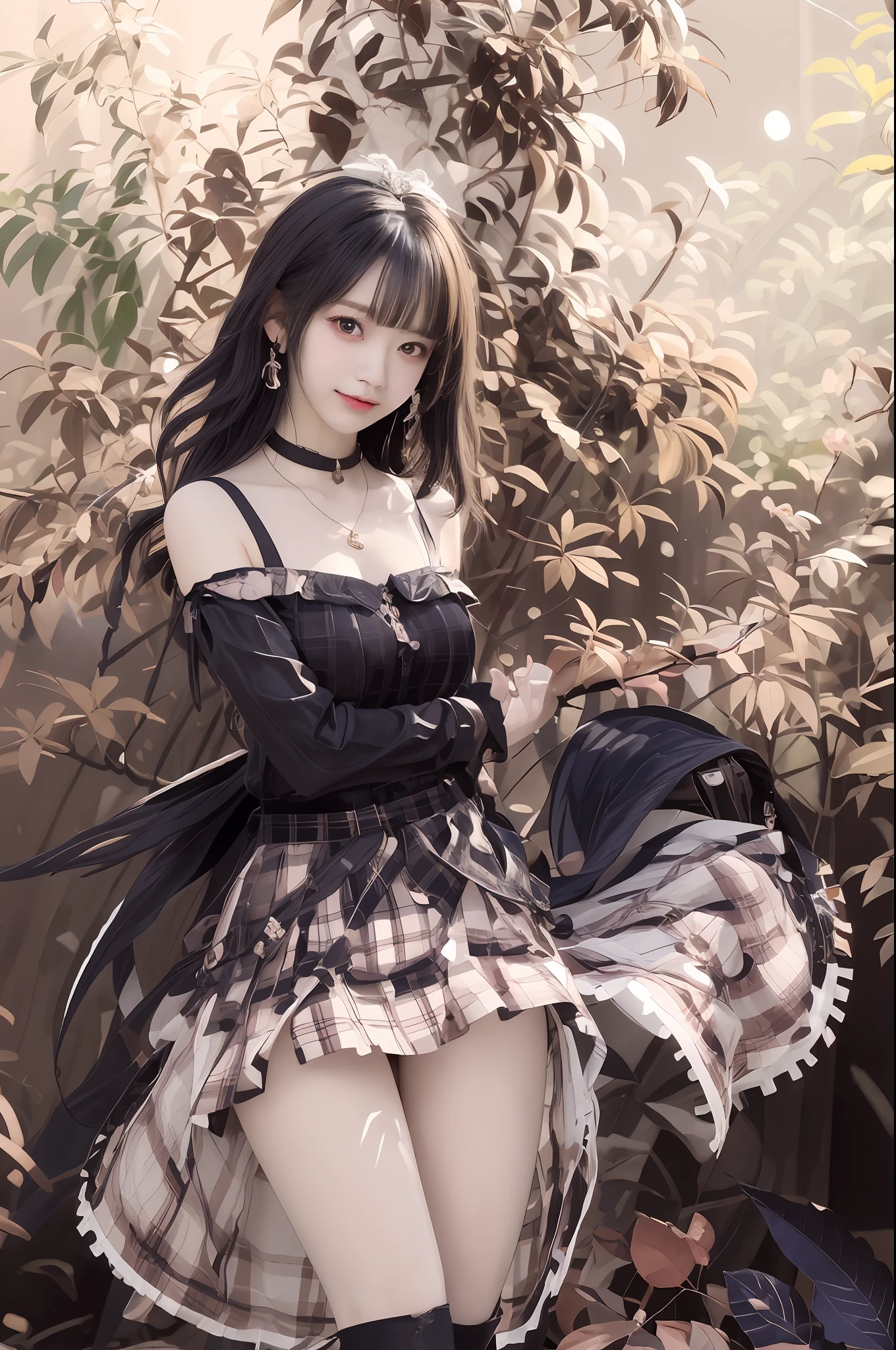 Arafe asian woman in plaid dress posing for photo, Trending on CGSTATION, trending at cgstation, Anime girl cosplay, dressed with long fluent clothes, fantasy style clothing, Cute anime waifu in a nice dress, by Yang J, sakimichan, anime girl wearing a black dress, sakimichan, in dress