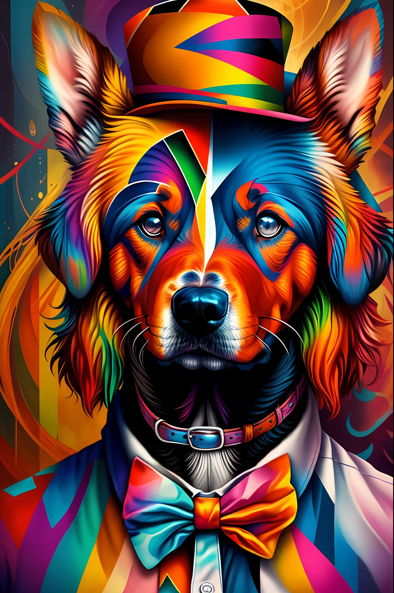 (((Dog head,the face:Doggy、Dog face)))(chamberlain、Hat、neck bowtie), Eduardo Kobra filling, Wall portrait geometric multidimensional, Artistically, tchibi,
yang08k,big breasts beautiful,Colorful,
tmasterpiece,top-quality,best qualityer,offcial art,Beautiful and beautiful,