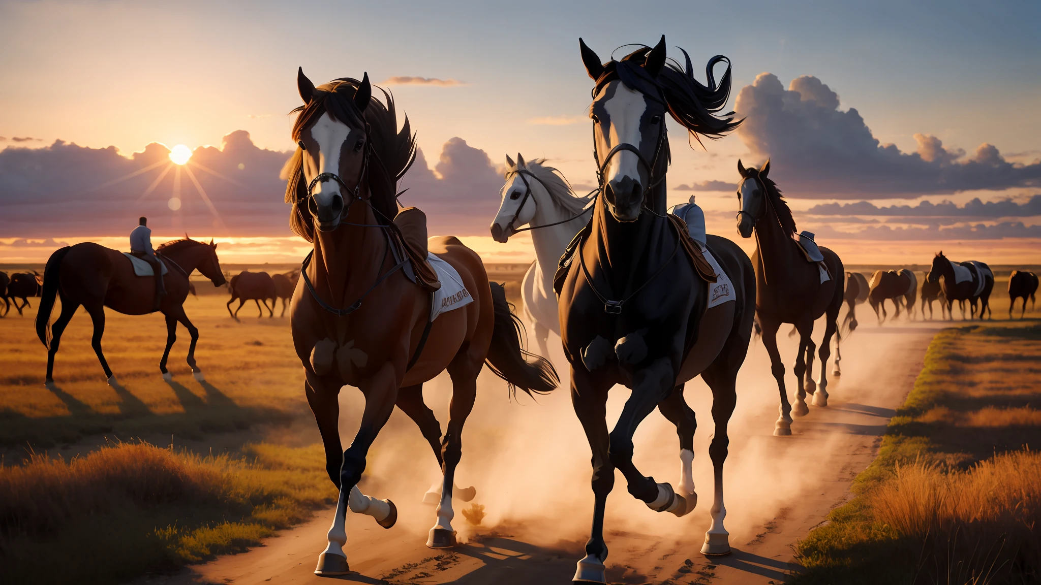 Prairie sunset Picasso horse herd