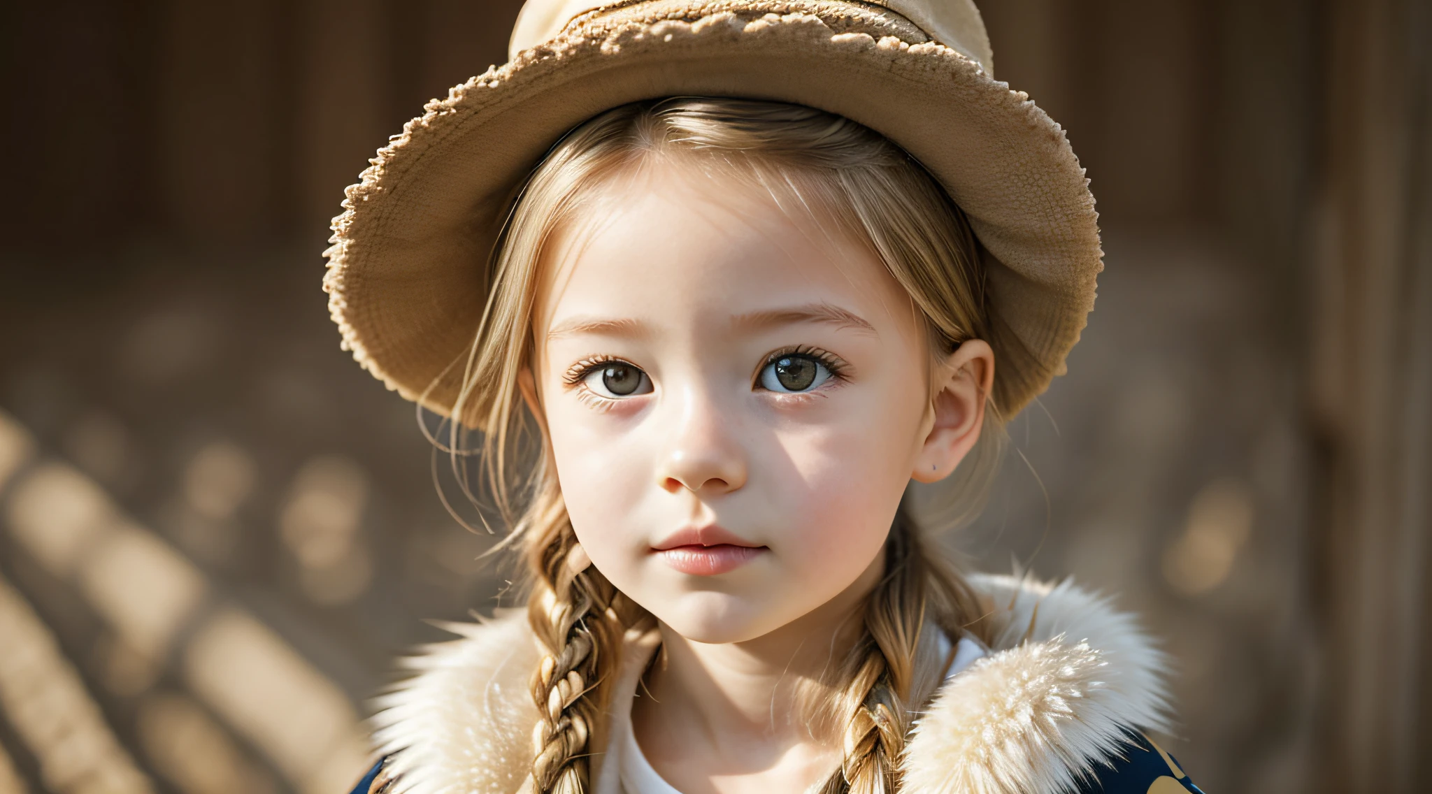GIRL BLONDE CHILD IN BRAID, in a fur coat and hat posing for a photo, modelo jovem lindo, usando uma boina francesa, ombreiras de pele, usando uma boina, estilo peludo,  elegante, mackenzie foy, usando um casaco de pele, jovem, usando um casaco de pele de luxo, meninao, childrens, menina pequedelo muito bonita, modelo de moda, uma boina oversized