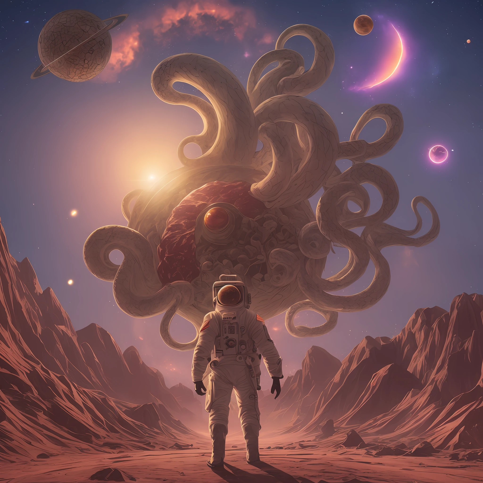 space,
infected sun, meat, tentacles,