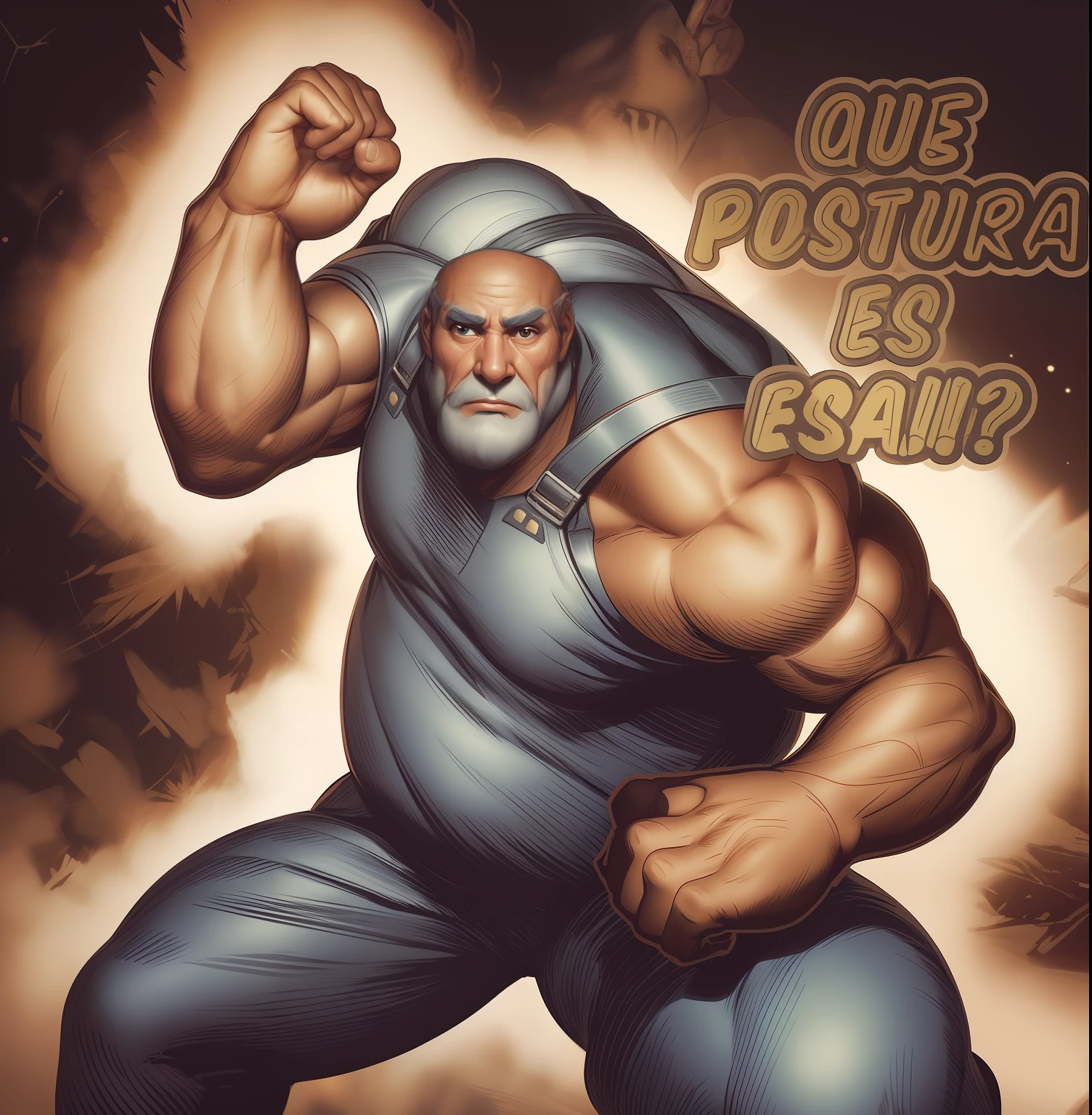 Hombre anciano, calvo, barba, ropa tirantes azules, muscular, fondo blanco, Obra maestra, La mejor calidad, Ultra detallado, illustration, (Piel altamente detallada: 1.2), (textura de la piel), (poros de la piel) , 8k UHD, DSLR, low lighting, alta calidad, Film grain, Fujifilm XT3