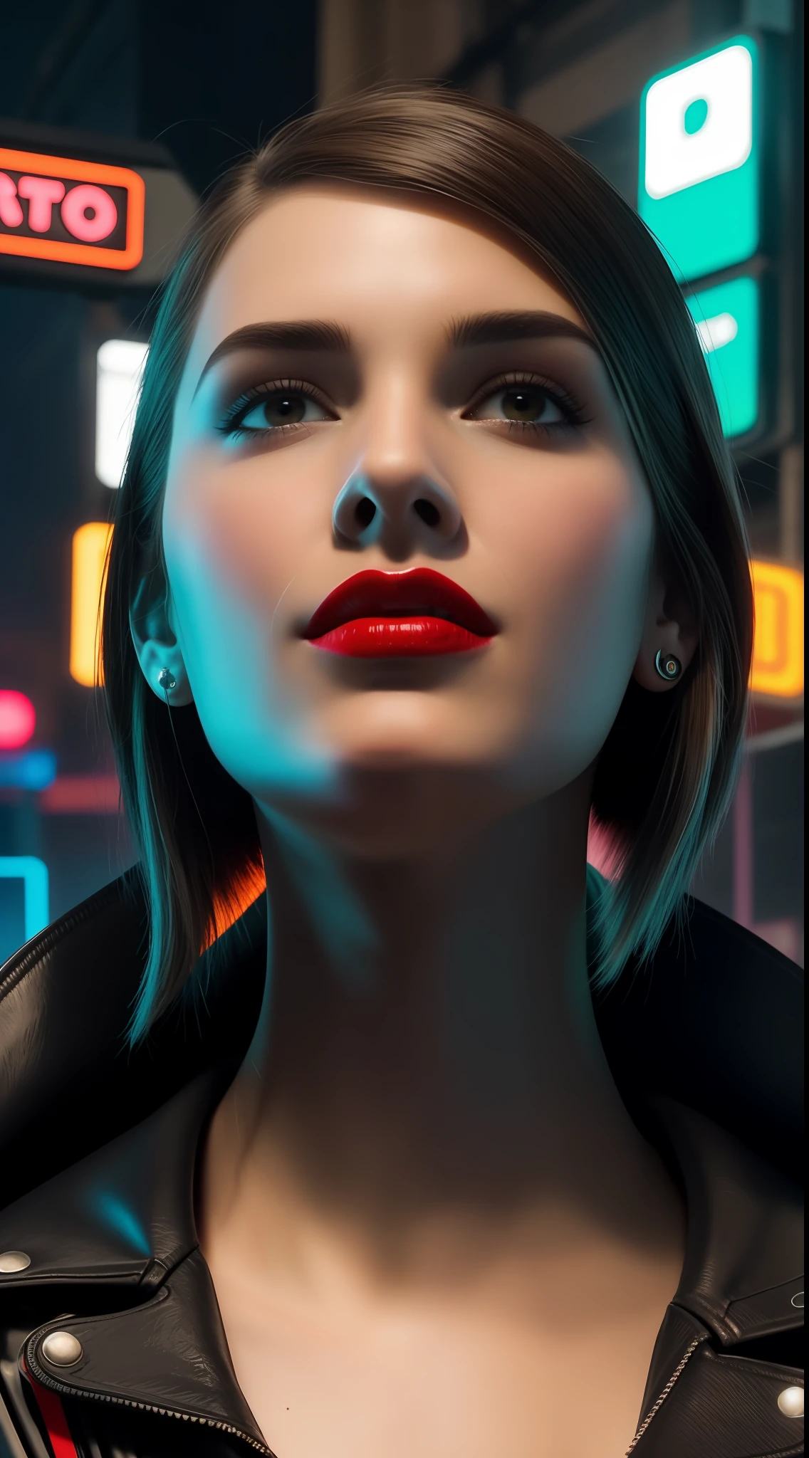 Corpo inteiro, uma supermodelo russa muito bonita, cabelos loiros, side cut hair, com quadris muito largos e cintura estreita, full lips, cintura pequena e quadris grandes, Red lipstick, com roupas cyberpunk em uma cidade cyberpunk movimentada com placas de neon, neon lights, foco nítido, Studio photo, detalhes intrincados, altamente detalhado, profundidade de campo, foco nítido, High detail, textura de pele realista, Realistic, fotorrealista, arte digital, pintura fosca, Directed by: Greg Rutkowski