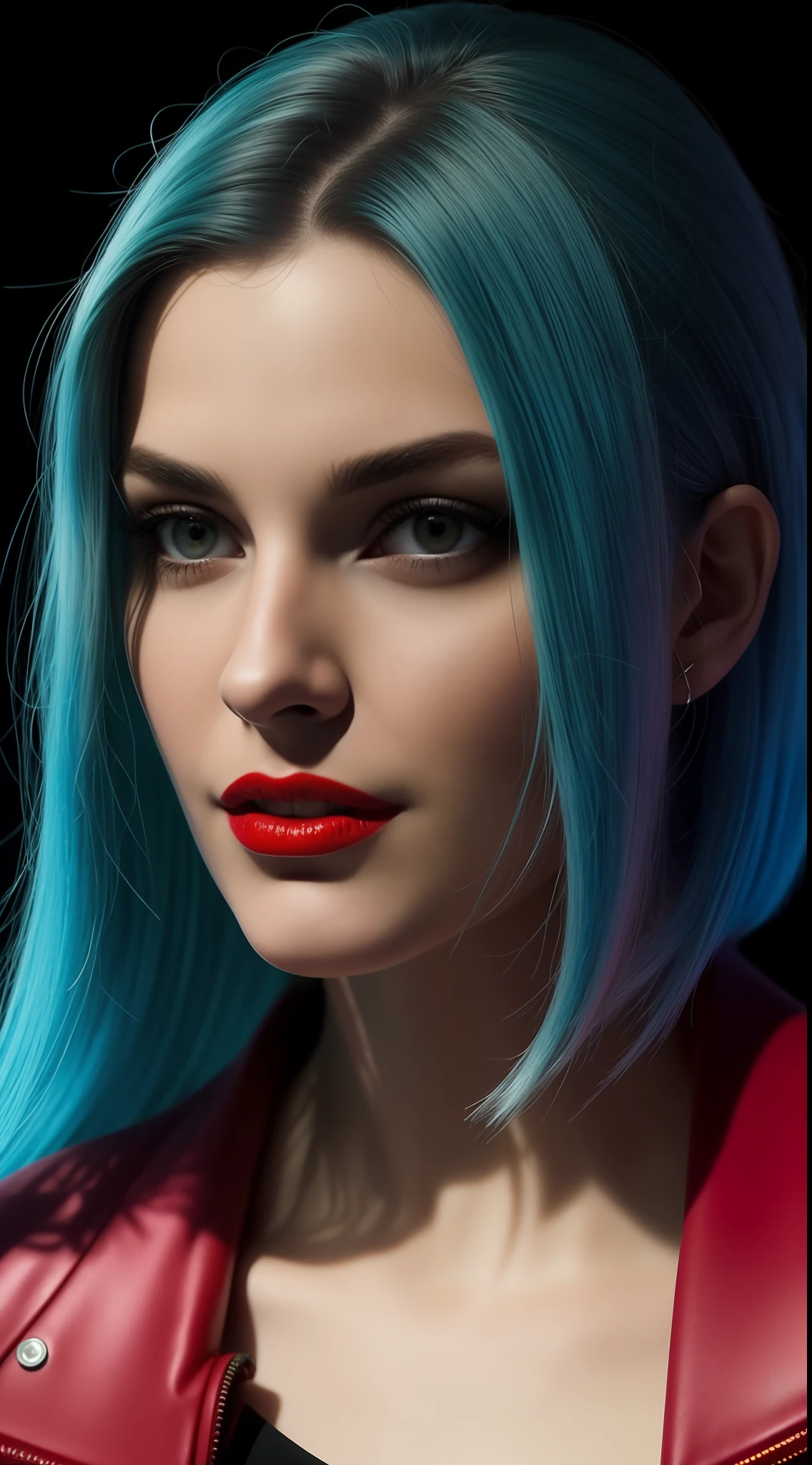Close-up, uma supermodelo russa muito bonita, cabelos loiros, side cut hair, com quadris muito largos e cintura estreita, full lips, cintura pequena e quadris grandes, Red lipstick, com roupas cyberpunk em uma cidade cyberpunk movimentada com placas de neon, neon lights, foco nítido, Studio photo, detalhes intrincados, altamente detalhado, profundidade de campo, foco nítido, High detail, textura de pele realista, Realistic, fotorrealista, arte digital, pintura fosca, Directed by: Greg Rutkowski