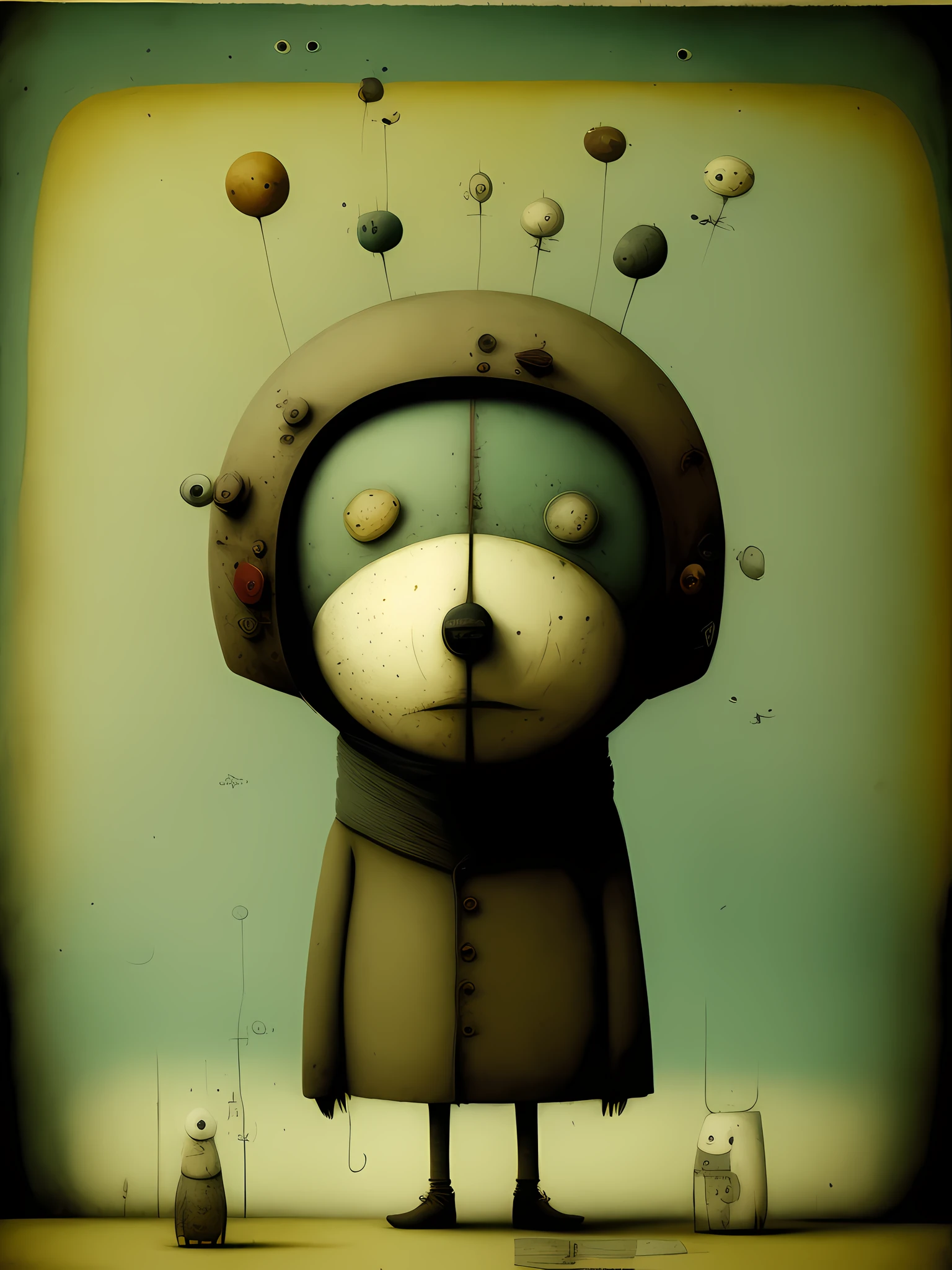 (best illumination, colorful, happy, upbeat), punk style(beagle punk), Hieronymus Bosch+Gabriel Pacheco vibes, Don Hertzfeldt-inspired surreal elements, something in the way.