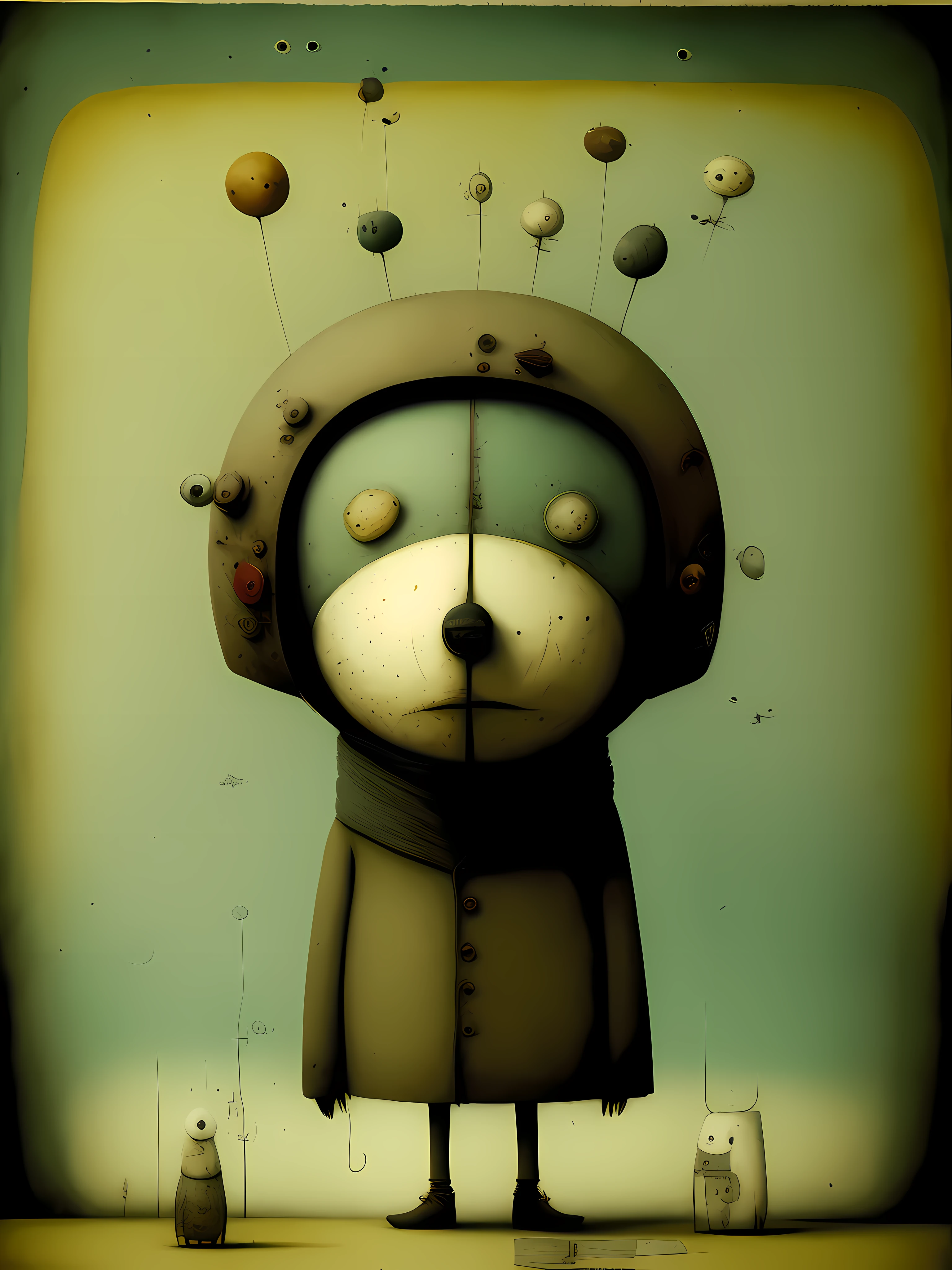 (best illumination, colorful, happy, upbeat), punk style(beagle punk), Hieronymus Bosch+Gabriel Pacheco vibes, Don Hertzfeldt-inspired surreal elements, something in the way.