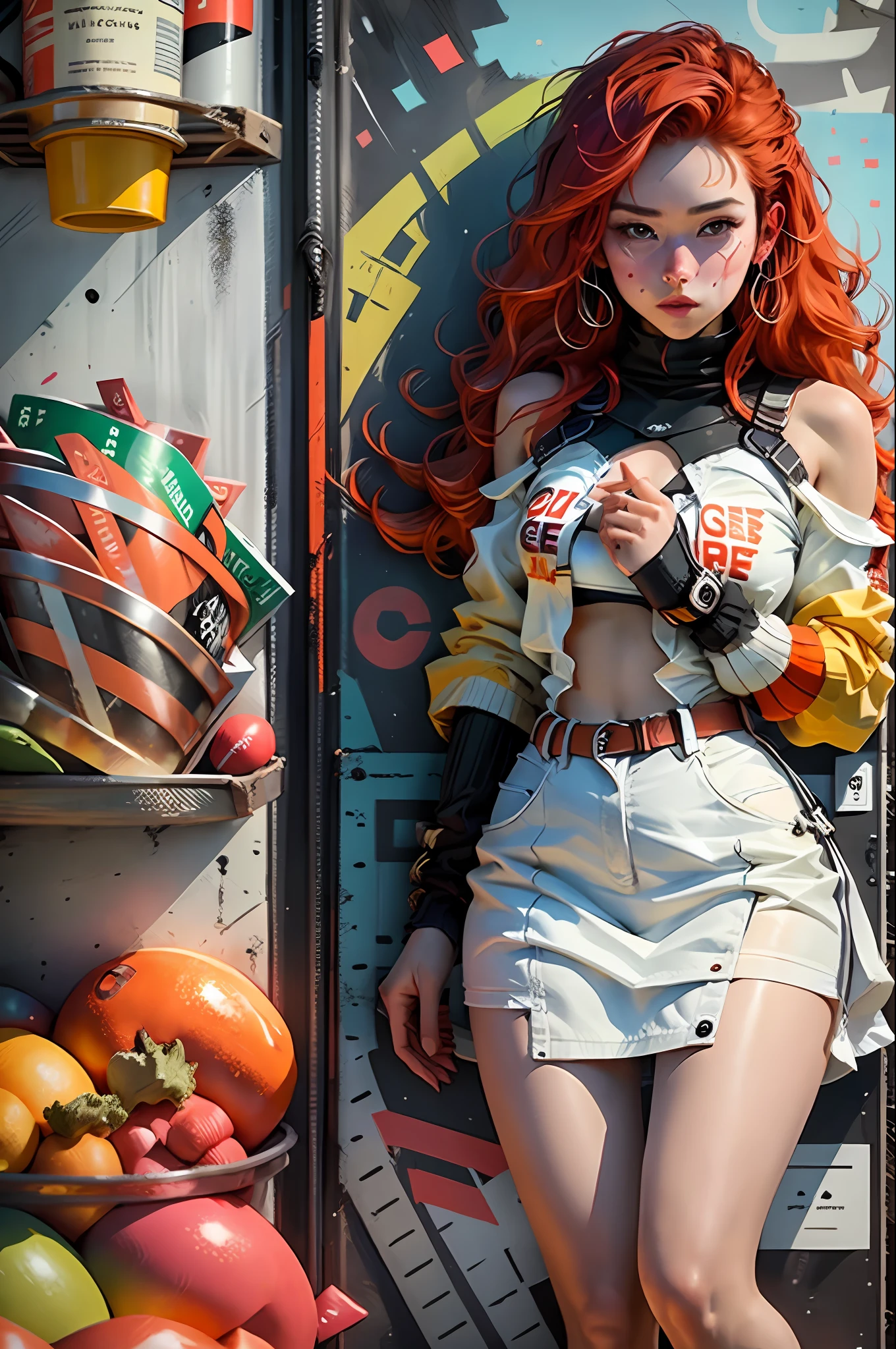 （（best qualtiy））， （（tmasterpiece））， （A detailed： 1.4），   （（Orange-red hair）），Sparkling，Colorful sea，Pure face，downy，at centre，The proportions fit the size