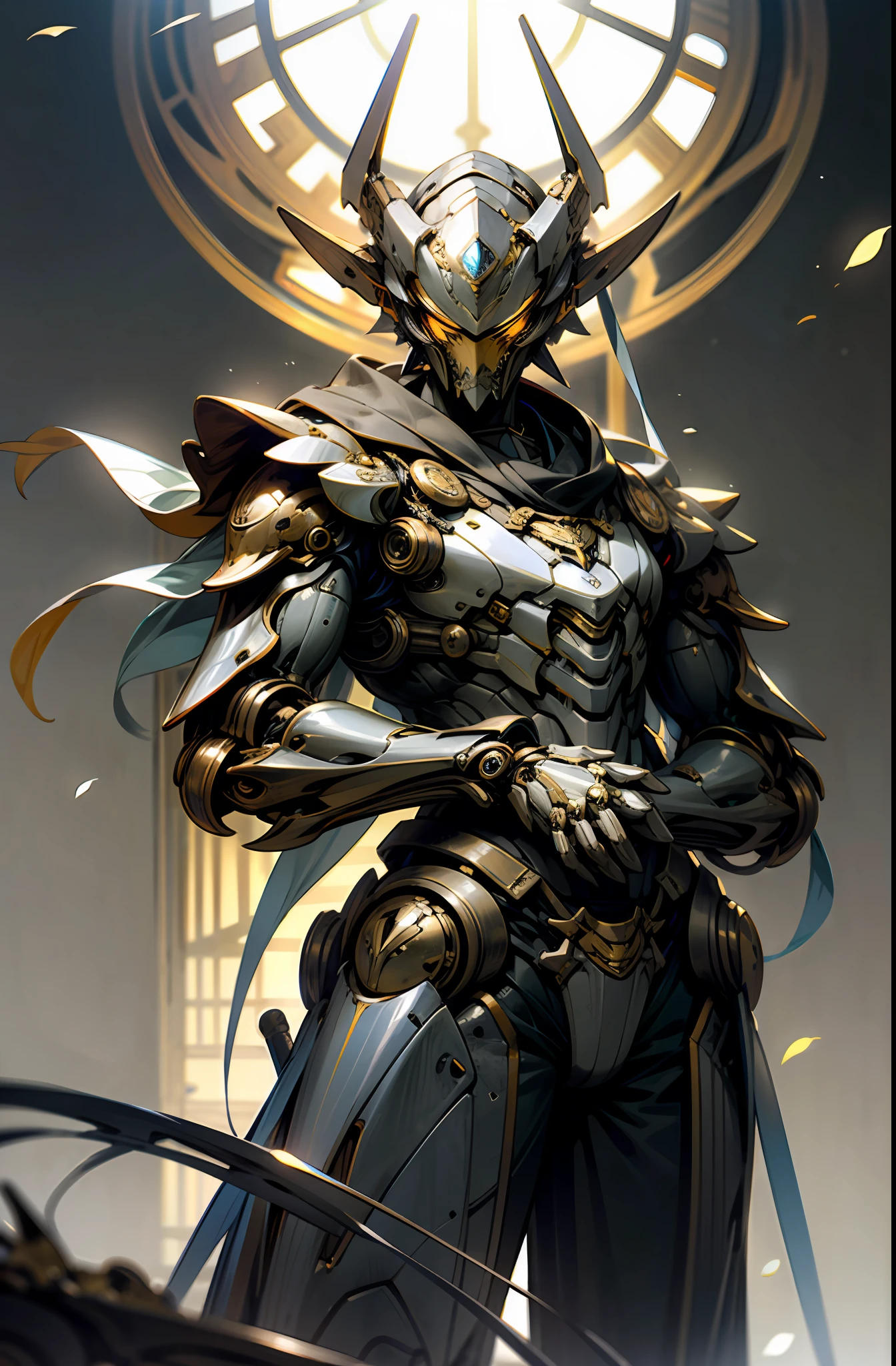 Knights of the Zodiac , wearing a worn mechanical suit, intrincado, (steel metal [enferrujado]), elegante, foco claro , filmado por greg rutkowski, Soft illumination, cores vibrantes, obra-prima, ((rua)), tiro de cowboy, dinamic pose,
