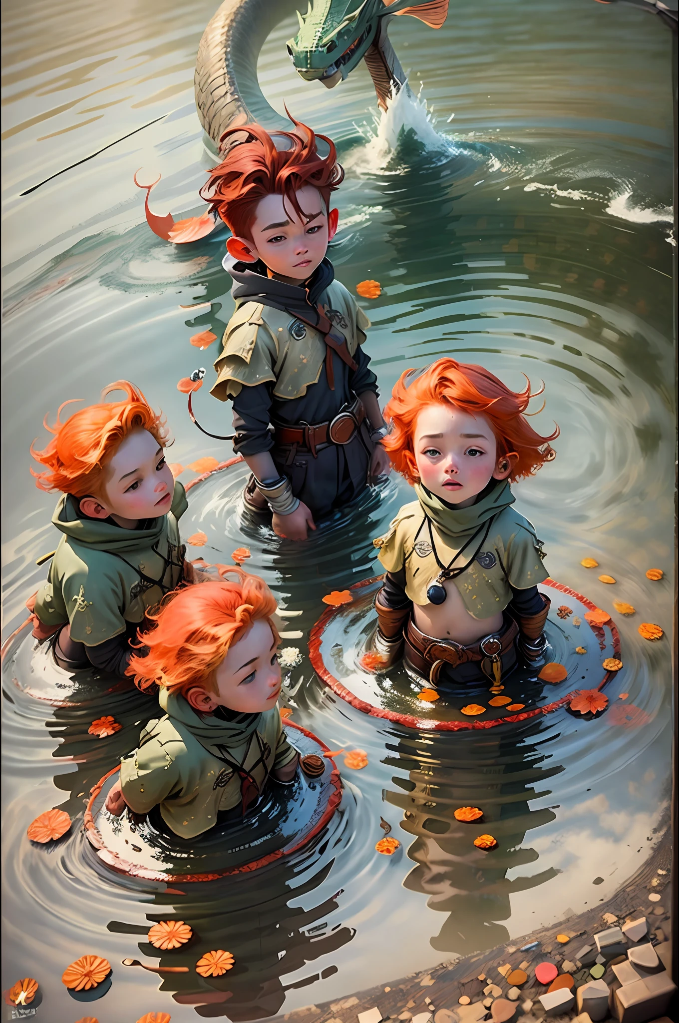 ((best qualtiy)), ((tmasterpiece)), (A detailed: 1.4), ((Orange-red hair)),Sparkling,Colorful sea,Pure face,downy,at centre,The proportions fit the size
