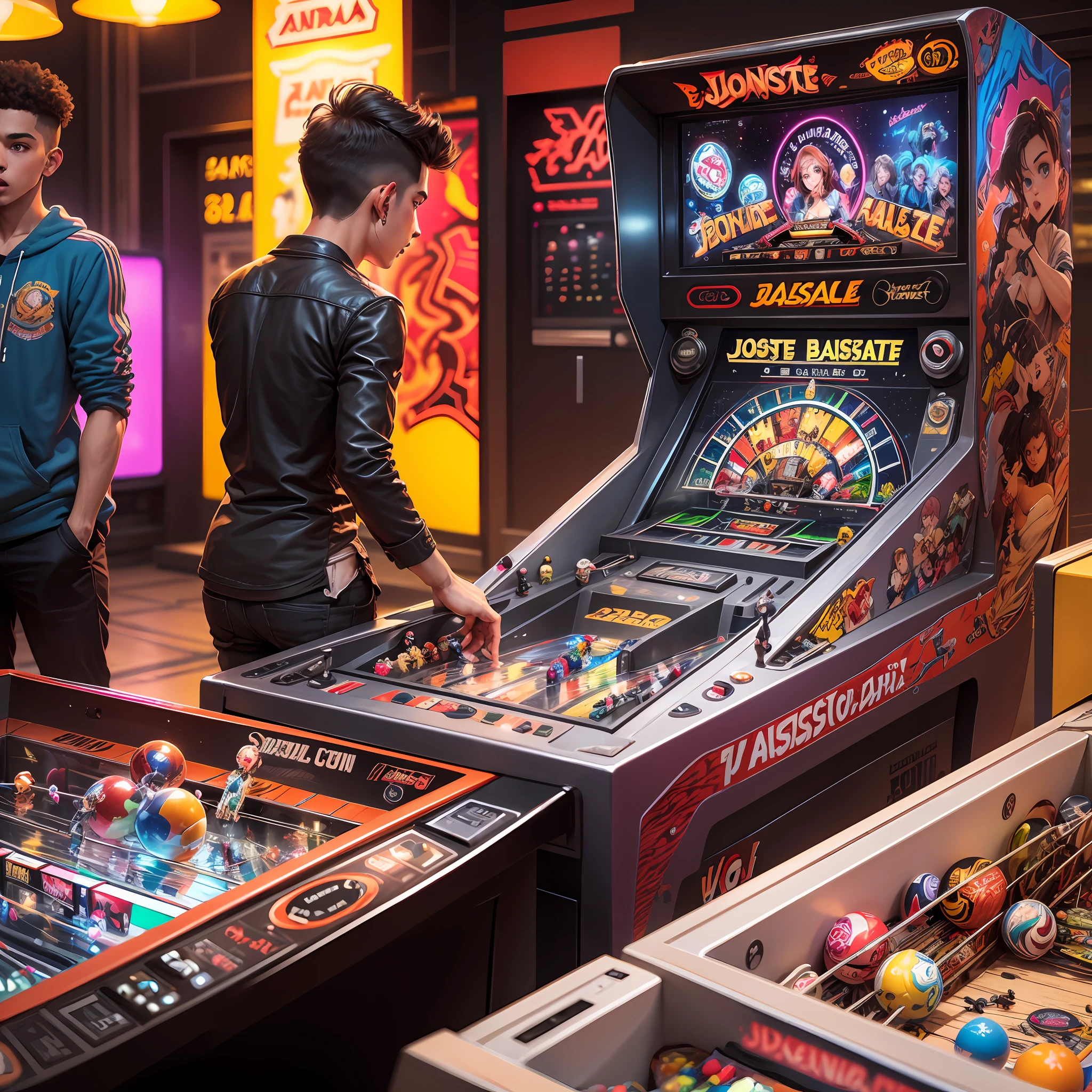 loja de arcade e pinball com bastante jovens  em estilo foto --auto --s2