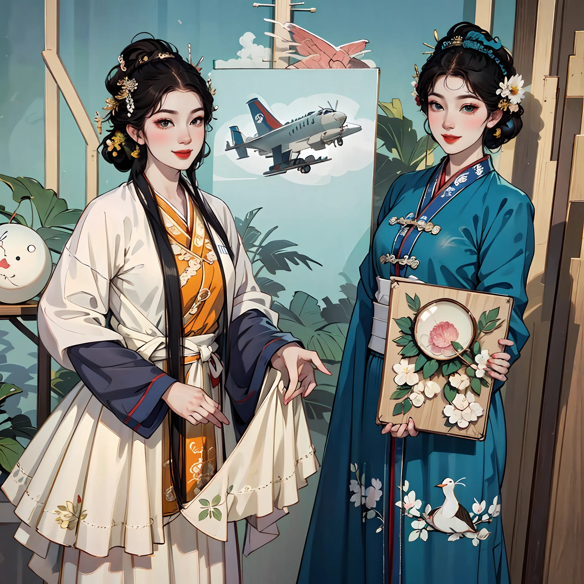 Goose egg face pure Chinese style flight attendant coiled hair dignified atmosphere standing and smiling look at you Airliner --auto