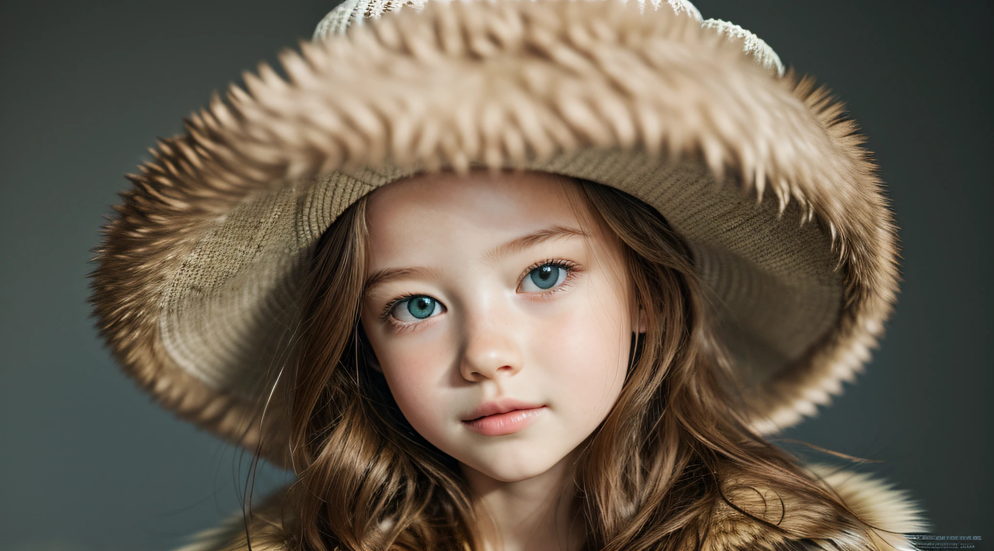 GIRL BLONDE CHILD IN BRAID, in a fur coat and hat posing for a photo, modelo jovem lindo, usando uma boina francesa, ombreiras de pele, usando uma boina, estilo peludo, elegante, mackenzie foy, usando um casaco de pele, jovem, usando um casaco de pele de luxo, meninao, childrens, menina pequedelo muito bonita, modelo de moda, uma boina oversized