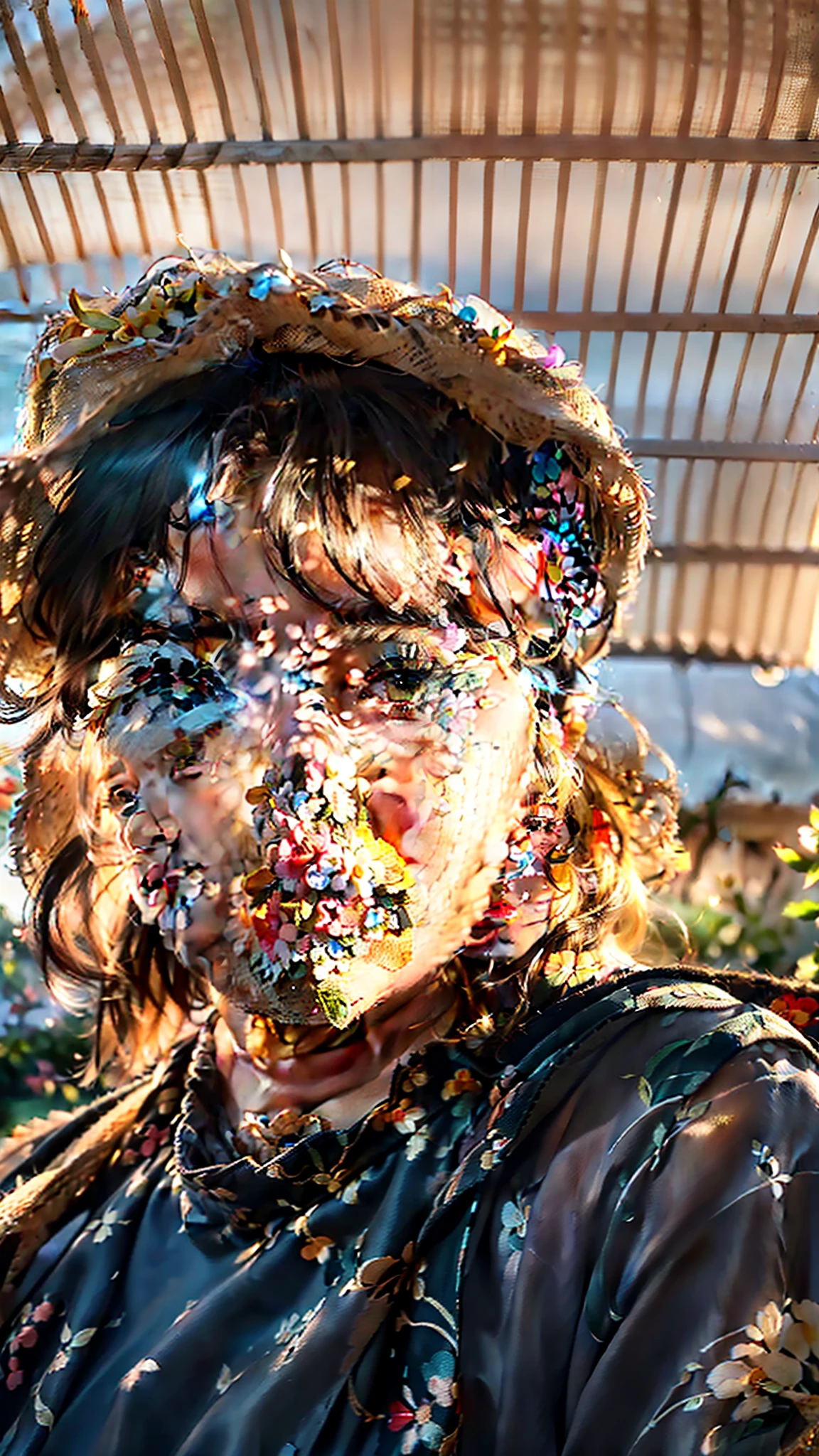 (extreme close up:1.5), (face focus:2),(Style of ???? ???:1.5),
((side face:2)),(1girl surrounded by soft_light:1.5), (backlighting:1.8), (lighting),(flowing fabric:1.3), ((Floral_summer_dress:1.5),(Straw_hat:1.3)),
(masterpiece), realistic, HDR, highly detailed, 8k, raw photo,
ambient occlusion, natural, harmonious composition, warm tones, fine art photography,
