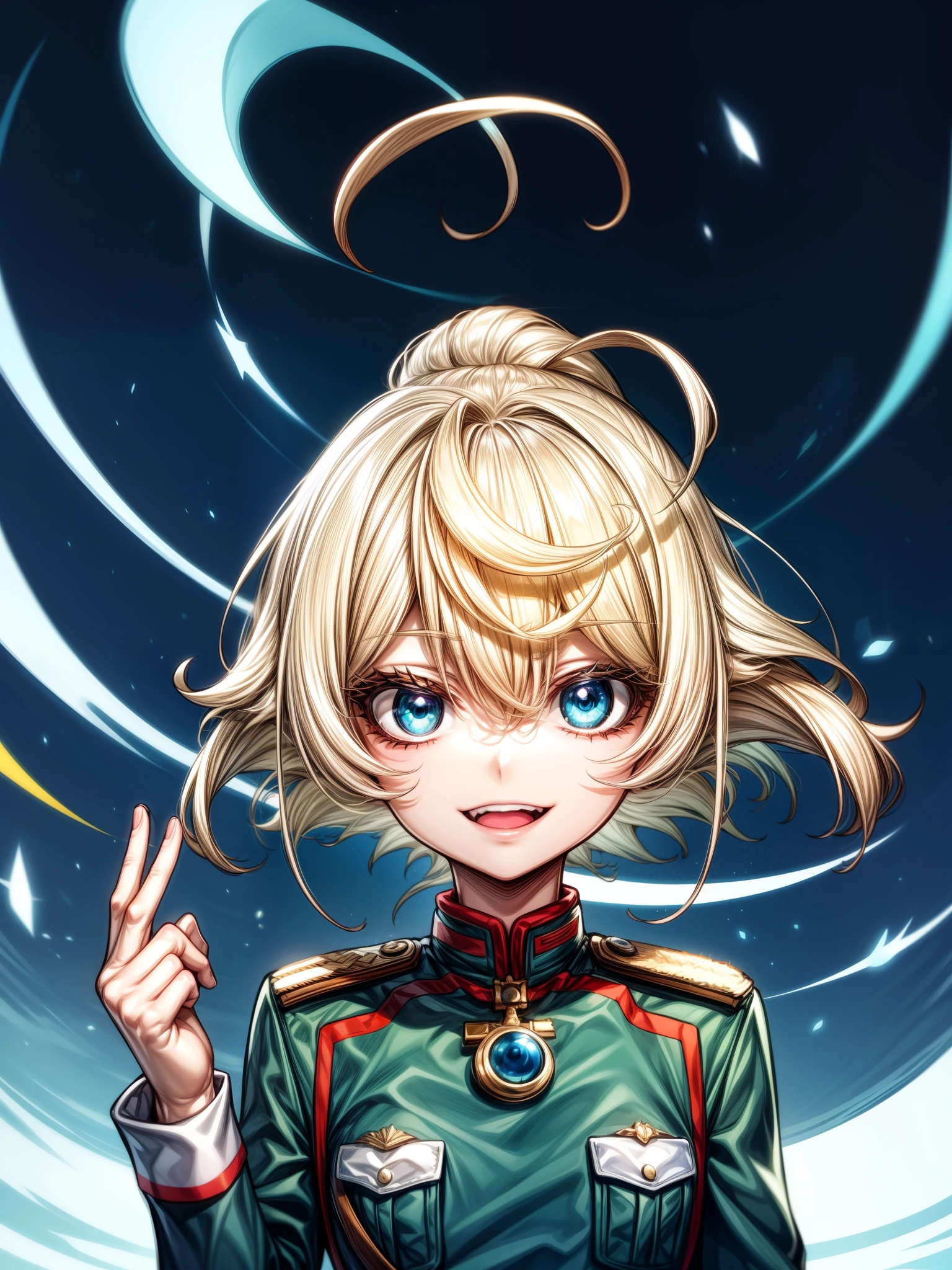 Tanya Degurechaff, Uniforme militar, sorriso psico, baixa estatura, Olhos assassinos, Olhos Psicopatas, Lanternas
