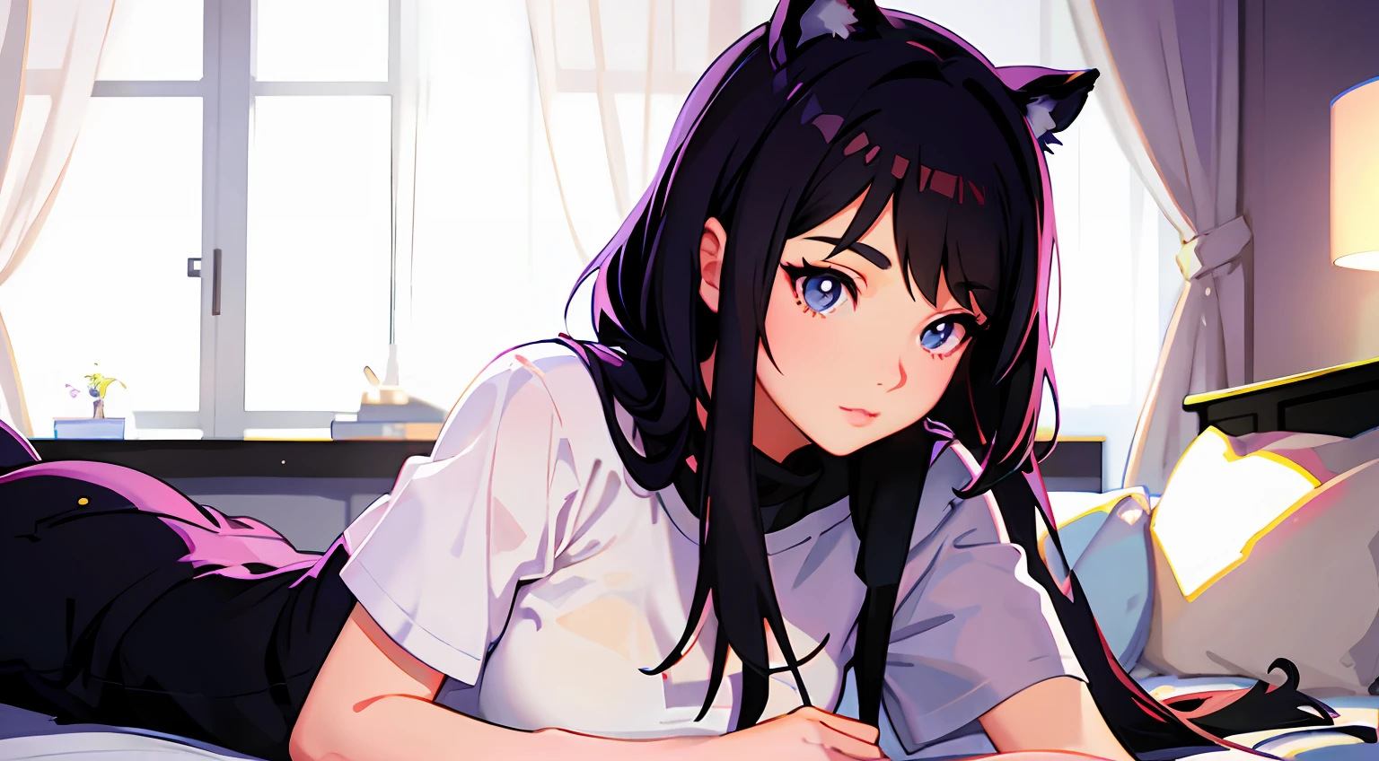 Anime - Stylish woman lying on bed in a loose t-shirt, Ilya Kuvshinov. 4 k'', Smooth anime CG art, Digital Art Ilya Kuvhinov, Detailed digital anime art, drawn in anime painter studio, art-style : Ilya Kuvshinov, Digital anime illustration, Ilya Kuvshinov style, seductive anime girls, breathtaking ilya kuvshinov