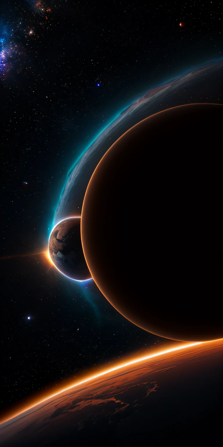 ((master)), ((best quality)), ultra-detailed CG unity 8k wallpaper, incredibly delicate and beautiful illustration, floating, high resolution, dynamic, ((1girl)), brown eyes, brown hair, astronaut suit, dark black background, stellar space, large white luminescent stars, a huge black hole in the background, colorful planets floating in a cosmic maelstrom.