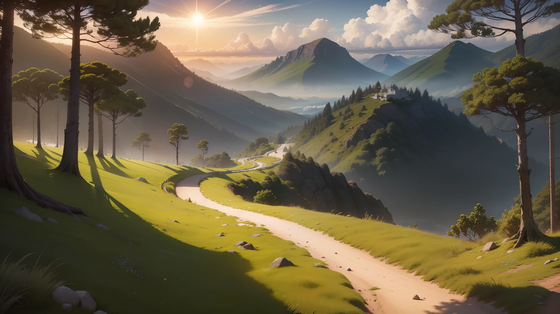 man, landscape, nature, mountains, paths, path, path to heavens, palm trees, alone, alone, straight path, natural view, divine, clouds, cloud, heavens, sky, sun, detailed sky, path to, back, manly, manly, manly, vigorous, strong, well dressed, tunic, decent, walk, run, path, beauty path, life path, nature, beautiful place, paradise, back, walking, sky, God, Heavens, nature, nature, forest, forests, straight path, towards the heavens, heavenly, looking straight path, towards photorealism, photorealistic, ultra hd, 4k, detailed textures, futuristic colors, detailed colors,