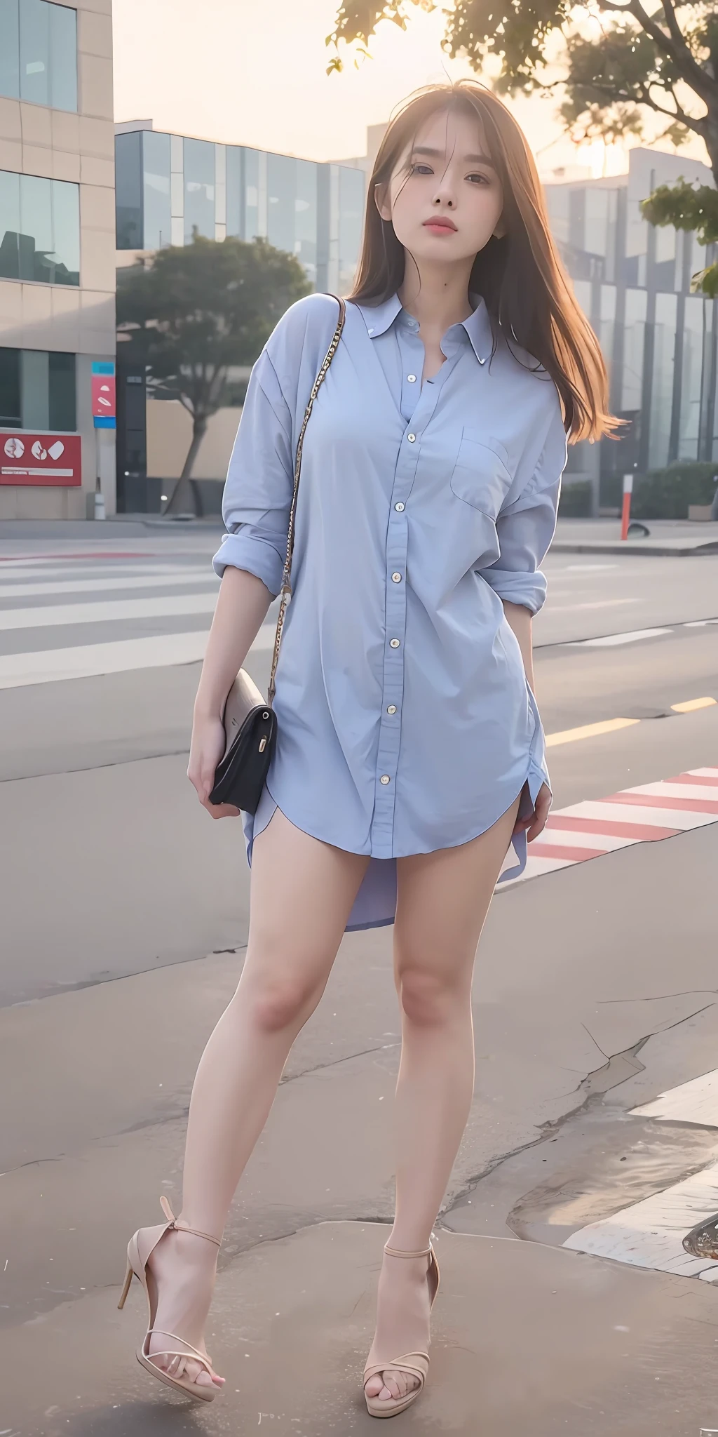 mix4, 20d, solo, long_hair, shirt, dress, high_heels, full_body, look_at_viewer, (8k, RAW photo, best quality, mastery:1.2), (realistic, photo-realistic:1.37), professional lighting, photon mapping, light energy transfer, physically based rendering,