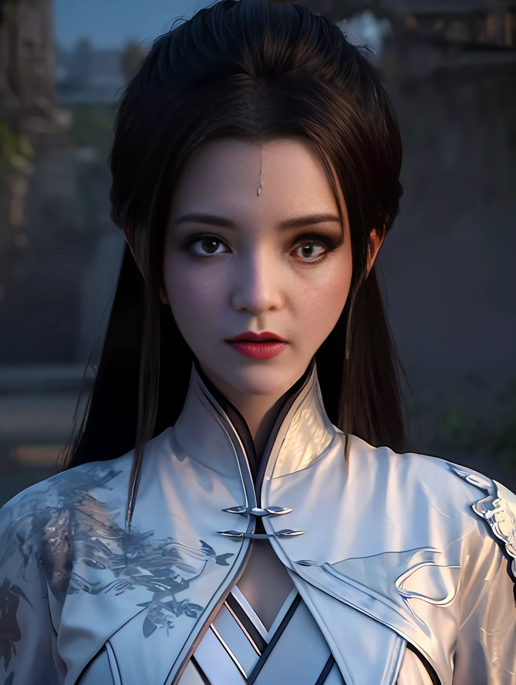 best quality,highres, high resolution, 4k,professional lighting, front lighting,physically-based rendering,masterpiece, (upper body), a girl, luxueqi, solo, looking at viewer,