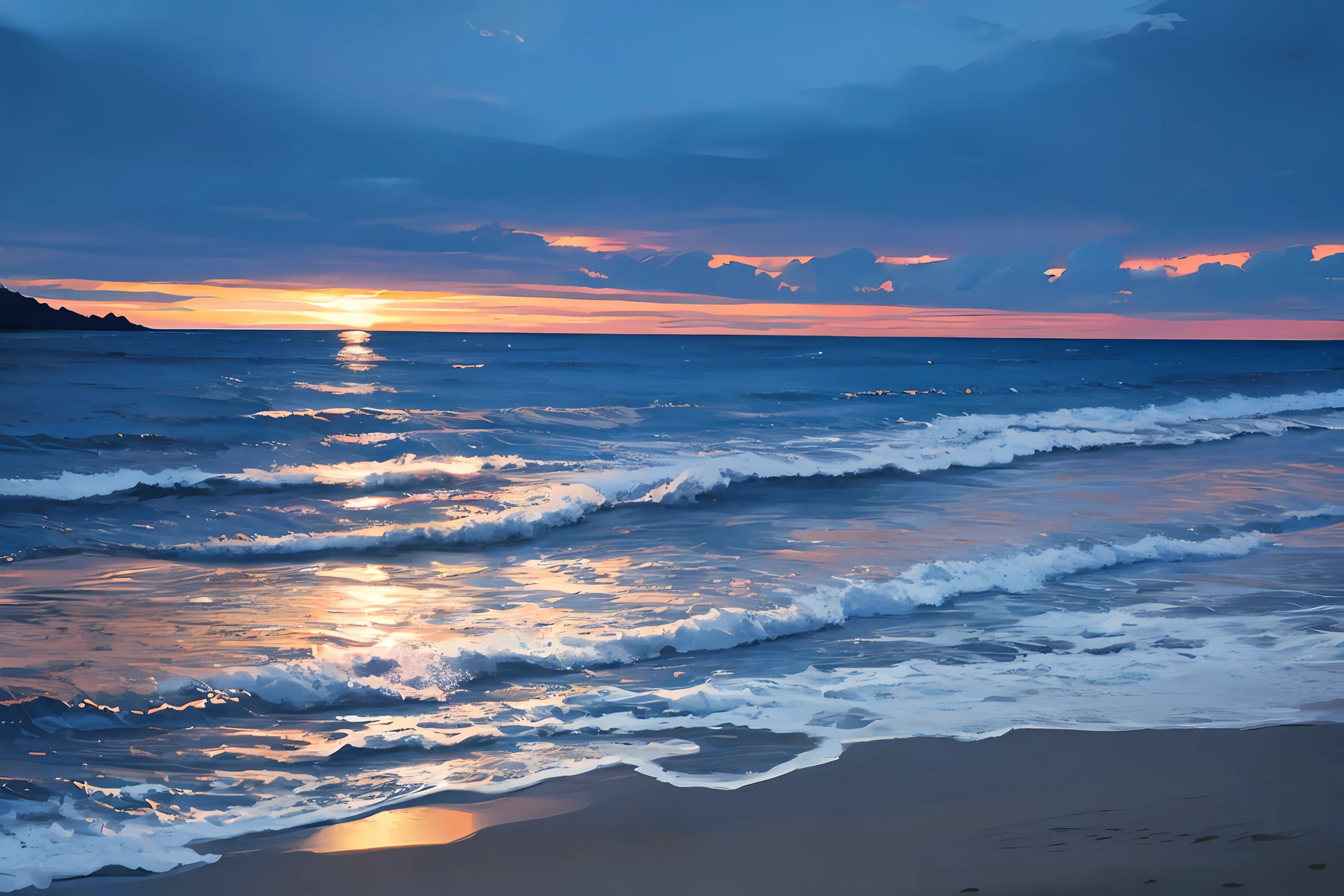 beachside，eventide，evening light，Water meets sky