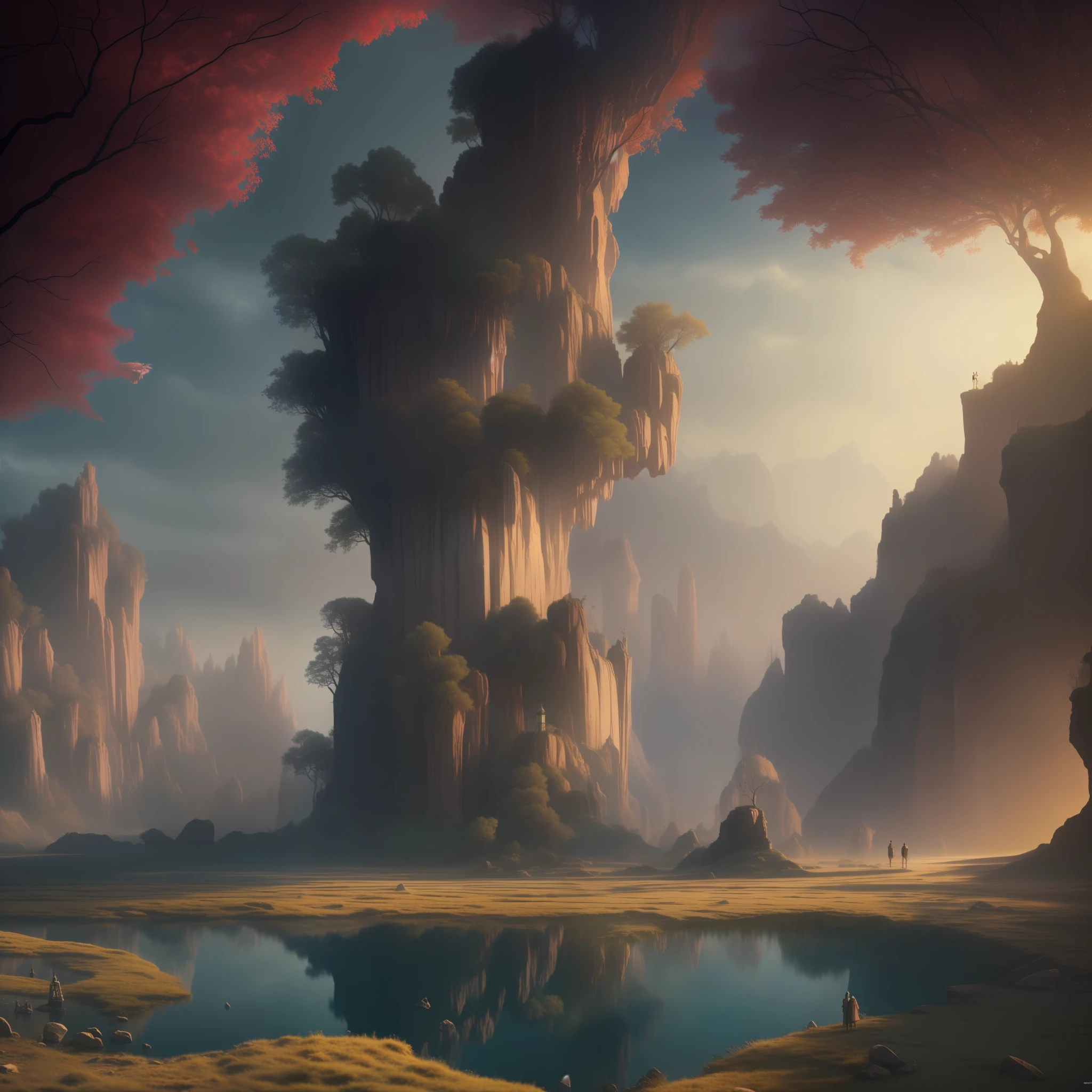 (extremely detailed CG unity 8k wallpaper, masterpiece, best quality, ultra-detailed), (best illumination, best shadow, an extremely delicate and beautiful), mysterious atmosphere, unusual weather, strange and peculiar places, bizarre landscapes, surreal colors, dreamlike, surrealism art style