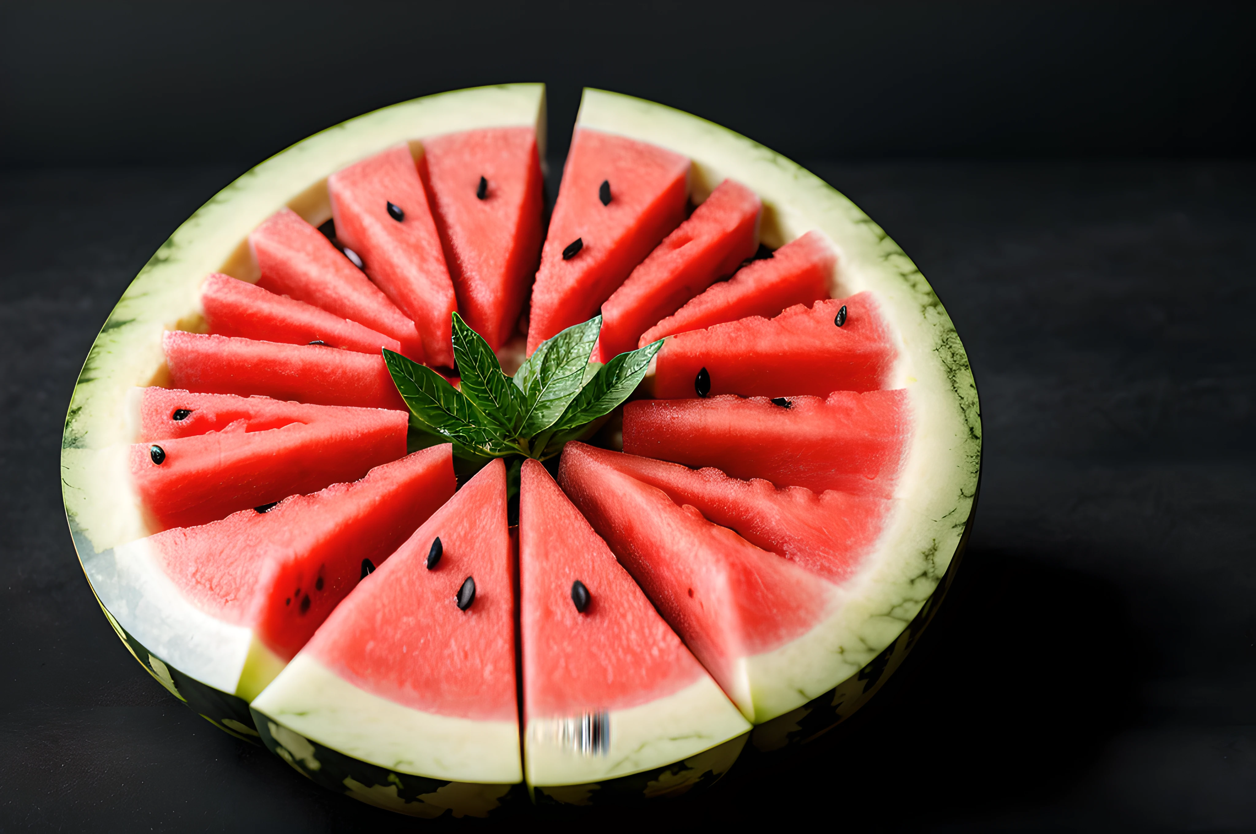 WATERMELON, front view, cinematic image, isolated black background