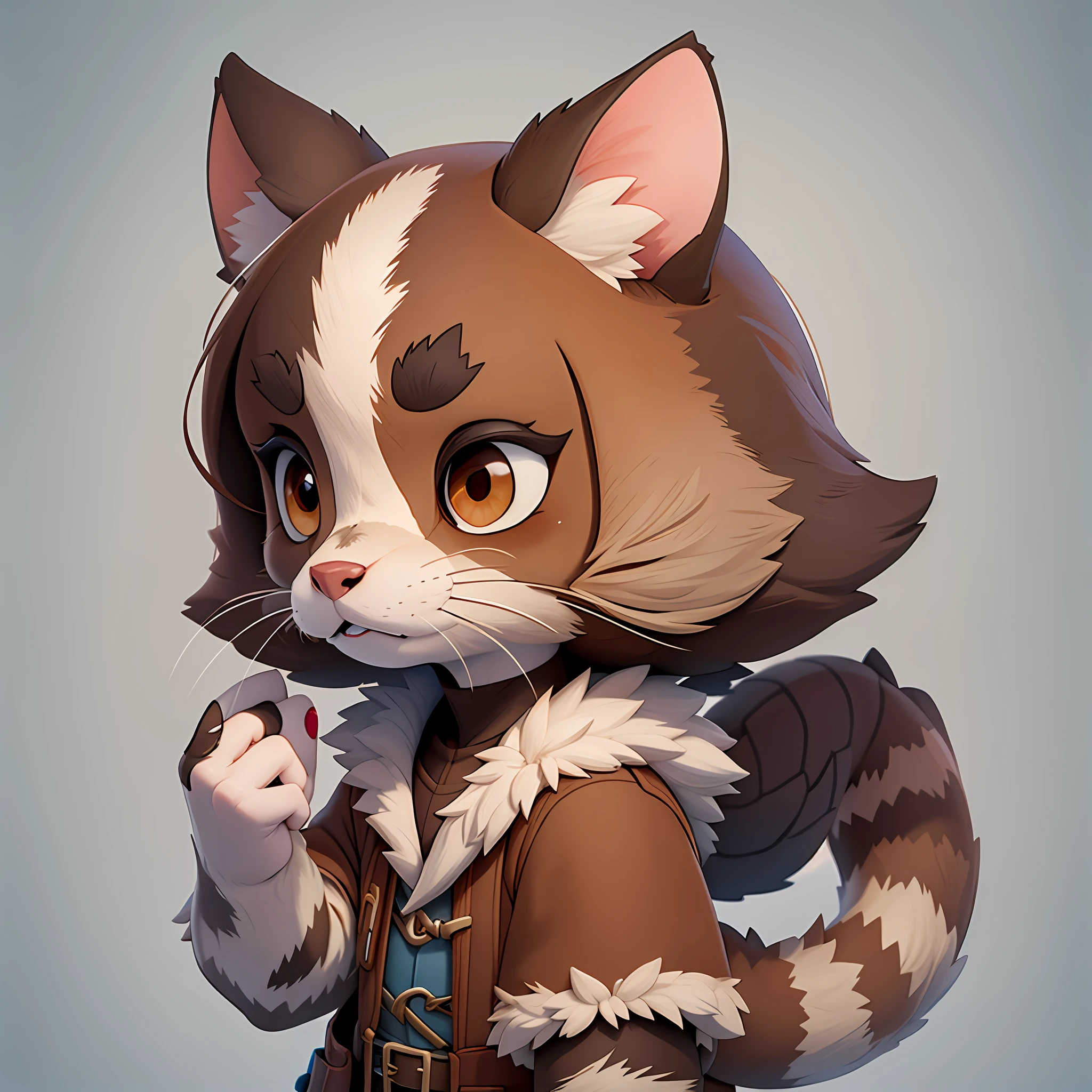 Alinor Ringtail, brown fur, sharp brown eyes, whiskers, dark brown tail with white stripes, this creature likes to steal things, masterpiece, best quality, (in watercolor painting style)