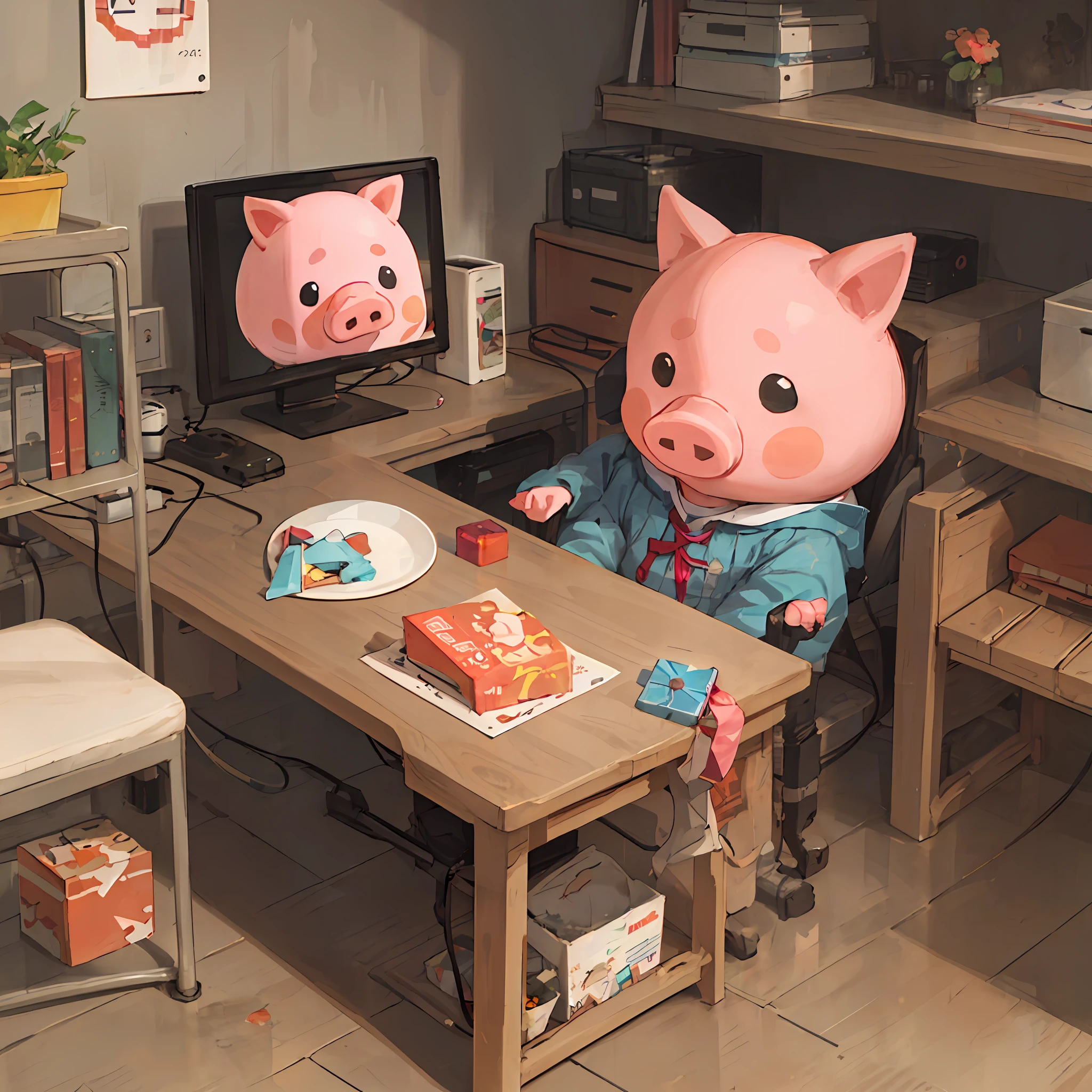 Cartoon pixel pig head
