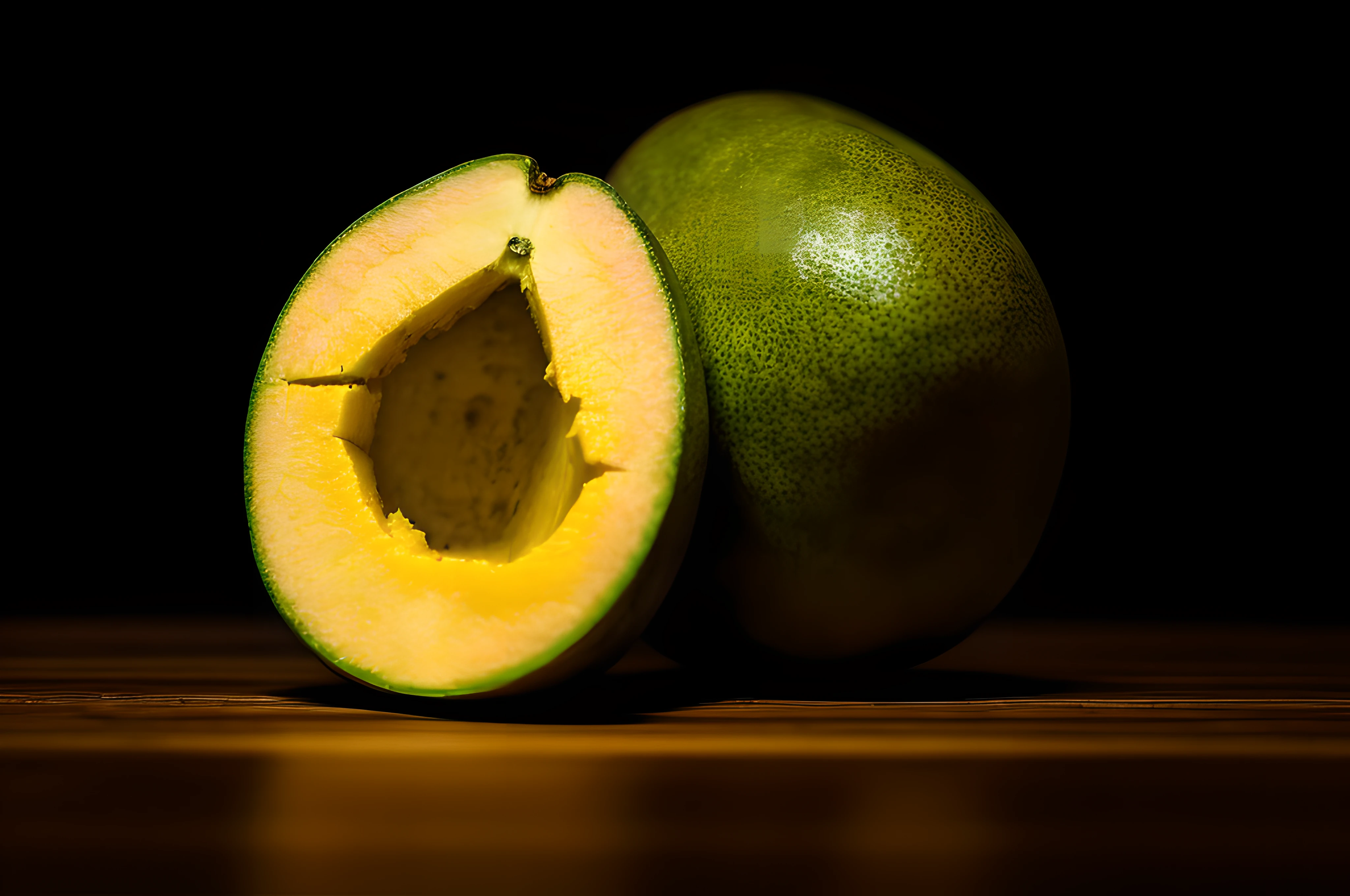 mango, front view, cinematic image, isolated black background