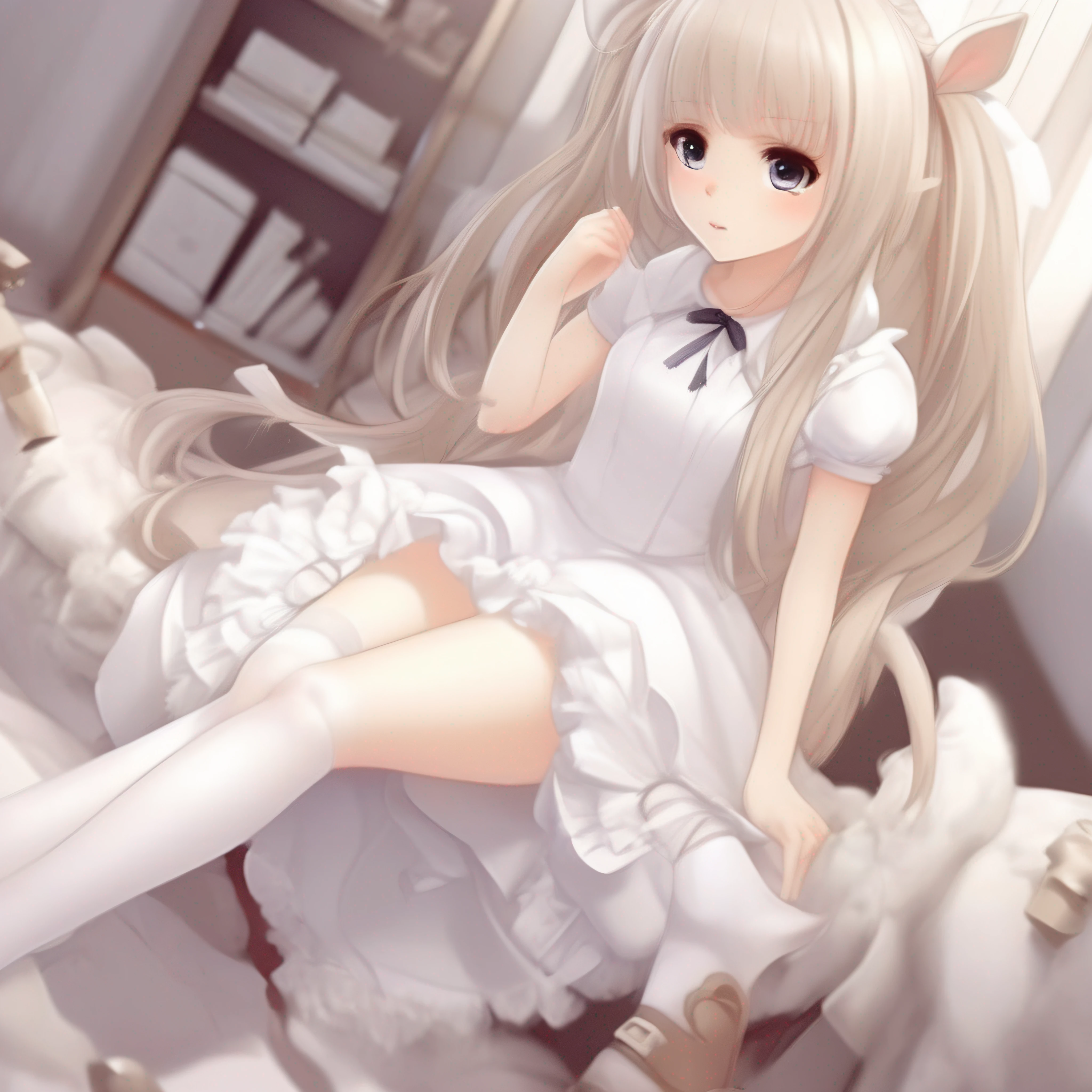 (White-colored skin,dual horsetail, face,Princess dress,white stockings,Small leather shoes, The rating is excellent:1.3)
