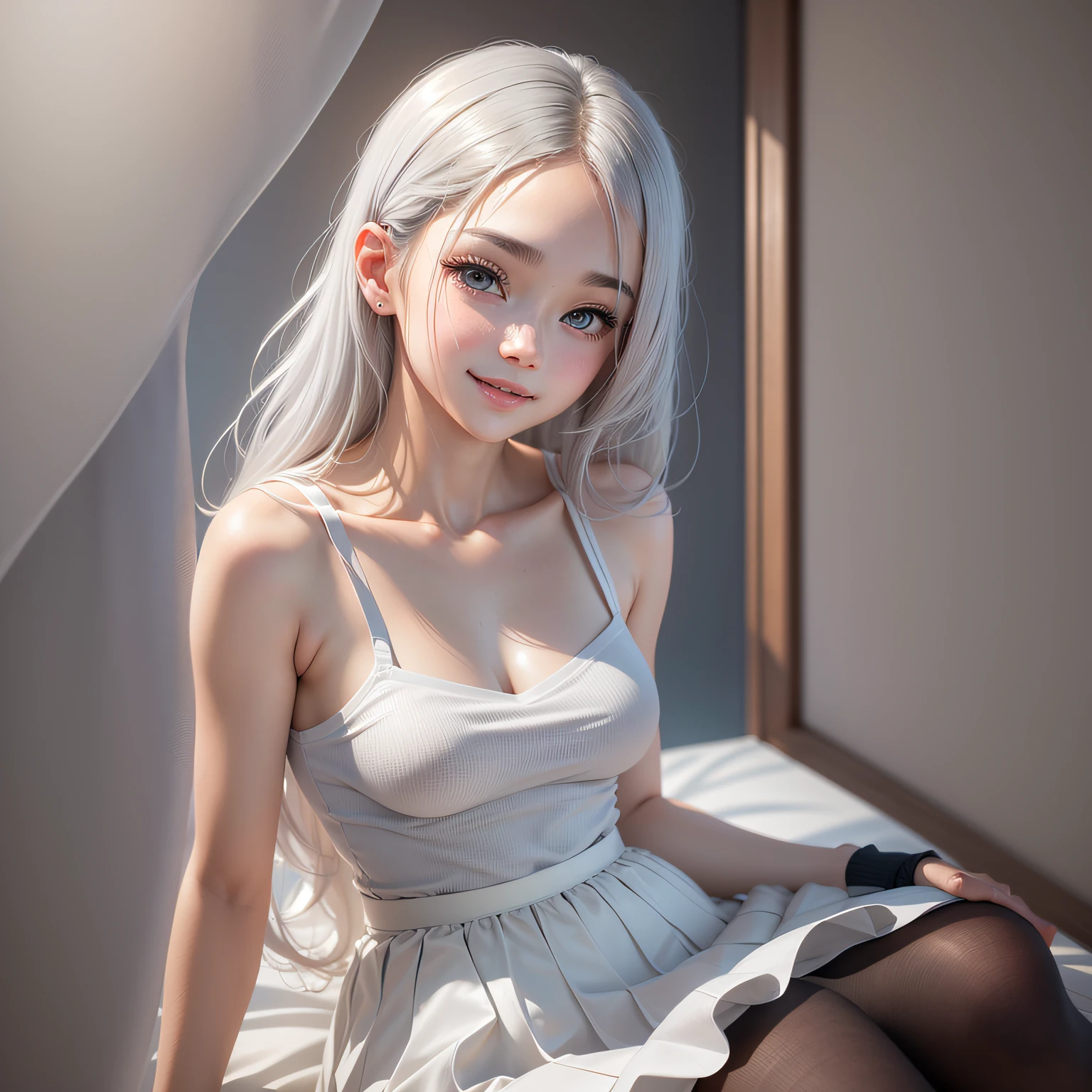 White hair, white skin, cute and mischievous, one eye closed --auto