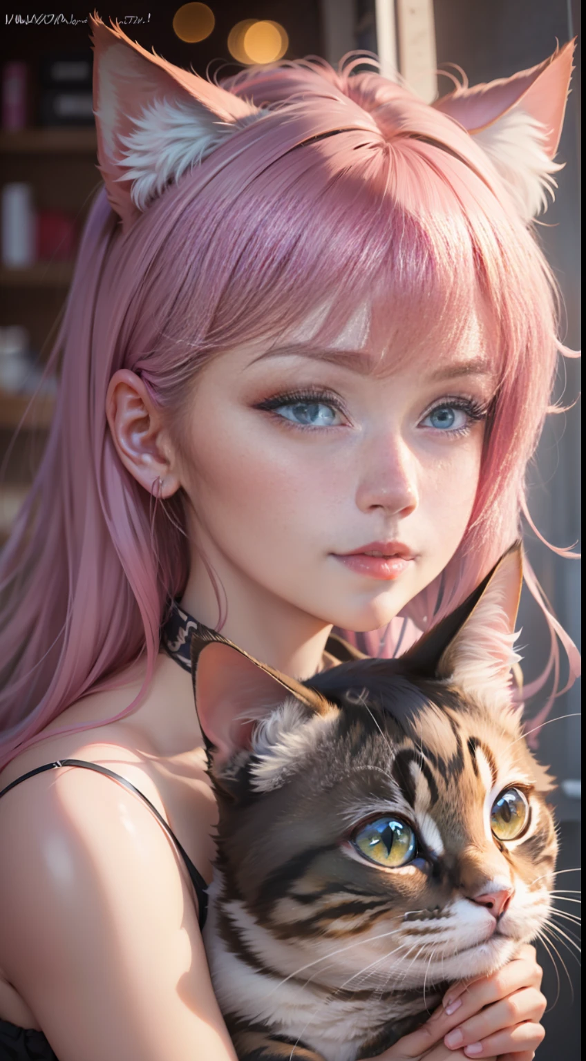 There is a woman with pink hair and cat ears, very beautiful cute catgirl, attractive cat girl, real life anime girl, Hyper realistic anime, beautiful anime catgirl, anime catgirl, beautiful young catgirl, Very Beautiful Anime Cat Girl, a hyperrealistic schoolgirl, Seductive Anime Girl, cute anime catgirl, Anime girl with cat ears