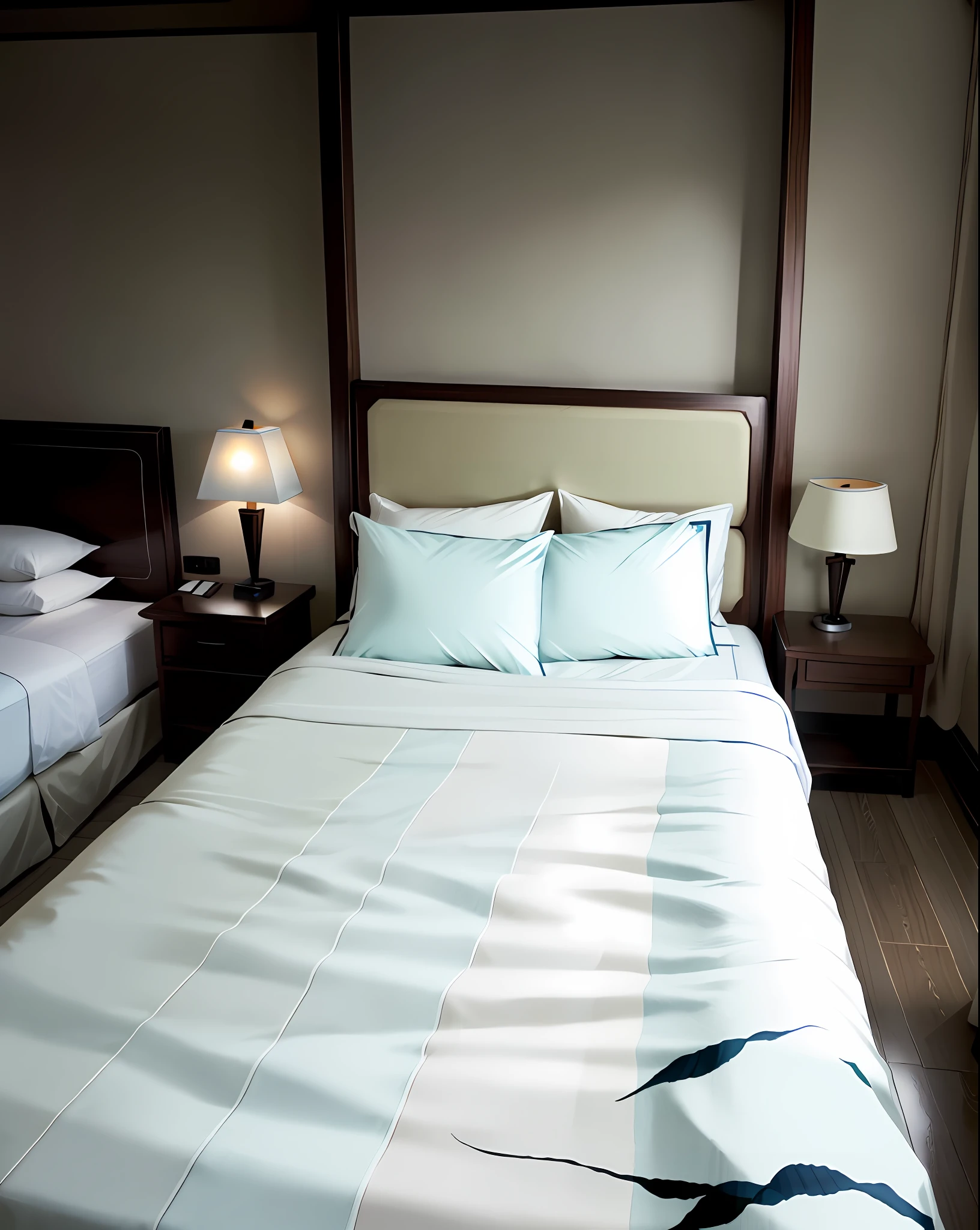 M o'clock leg open、On a modern hotel bed、Estrus look