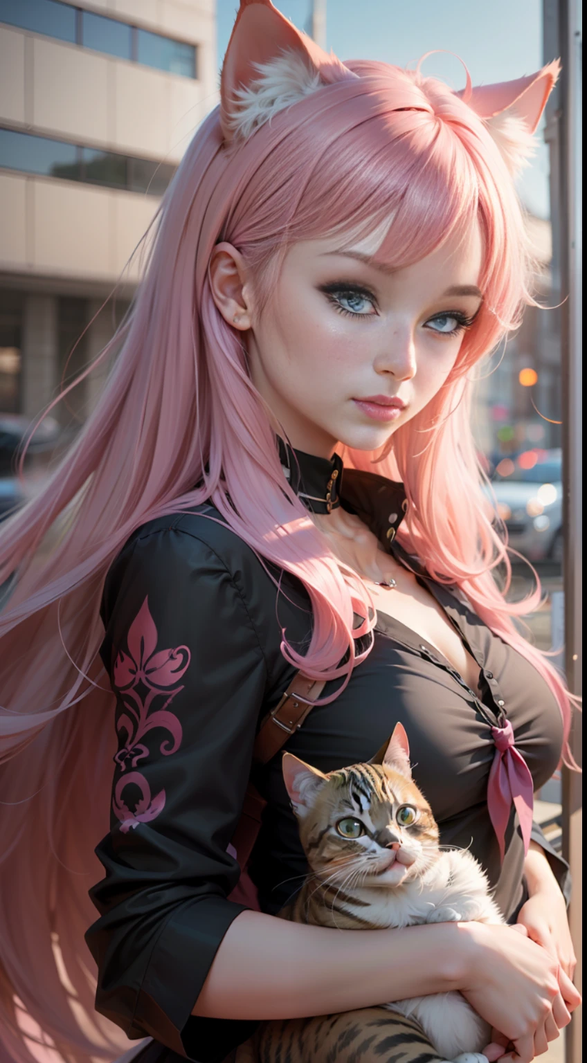 There is a woman with pink hair and cat ears, very beautiful cute catgirl, attractive cat girl, real life anime girl, Hyper realistic anime, beautiful anime catgirl, anime catgirl, beautiful young catgirl, Very Beautiful Anime Cat Girl, a hyperrealistic schoolgirl, Seductive Anime Girl, cute anime catgirl, Anime girl with cat ears
