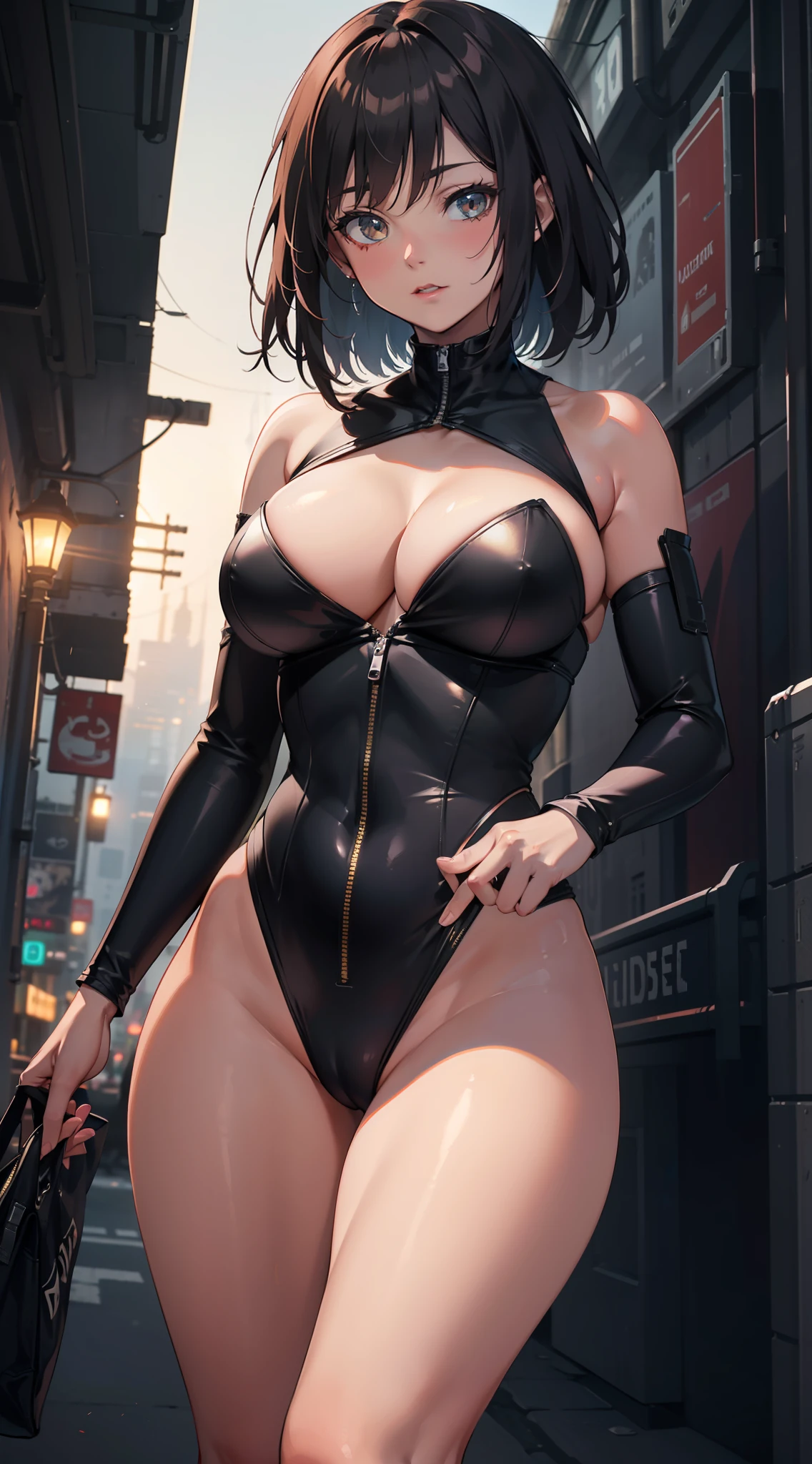 ultra detail, high resolution, ultra detailed, best quality, amazing, top quality, extremely detailed CG unity 8k wallpaper, cinematic lighting, cat fangirl, cyberpunk, dark girl, breasts, thick smooth thighs, camel toe